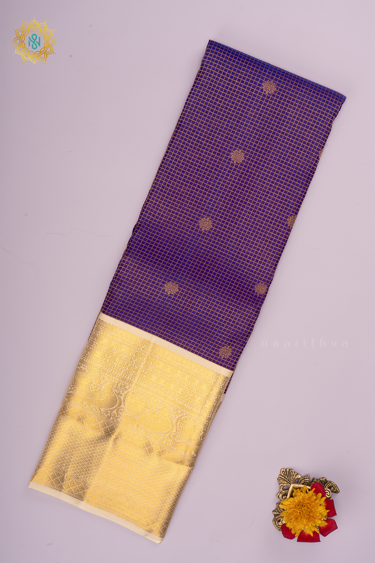 PURPLE WITH OFF WHITE - PURE KANJIVARAM SILK