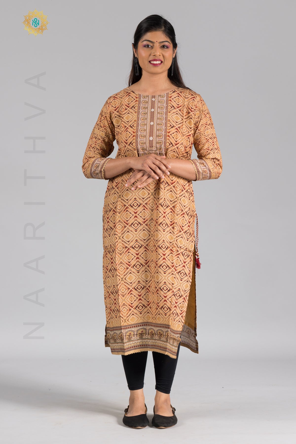 LIGHT BROWN - CASUAL WEAR KURTI WITH SIMPLE EMBROIDERY WORK