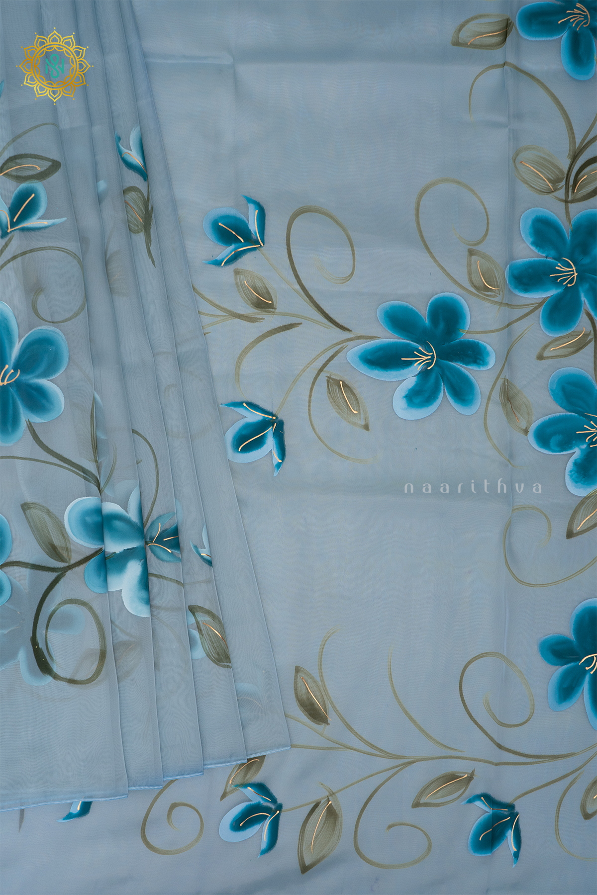 AQUA BLUE - ORGANZA HAND PAINTED