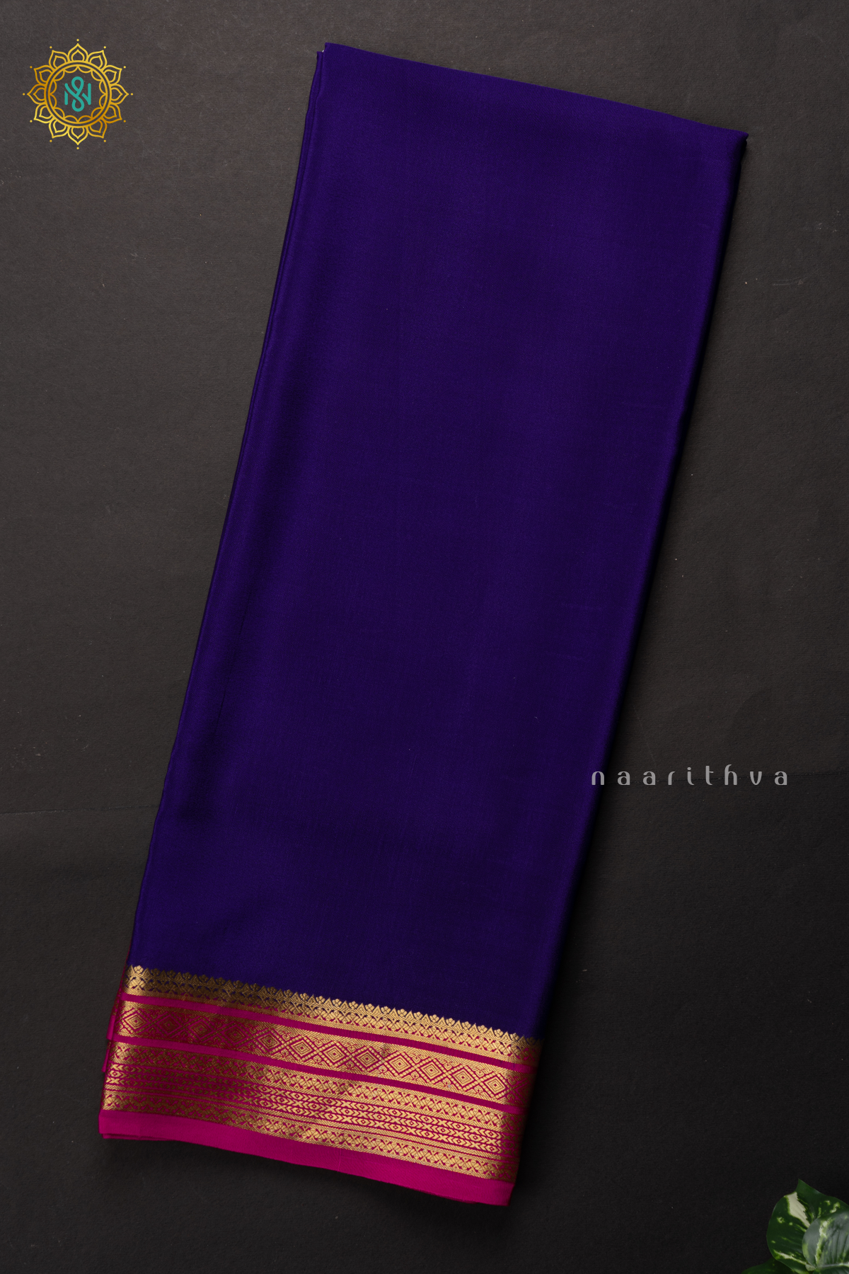 BLUE WITH PINK - PURE MYSORE CREPE SILK