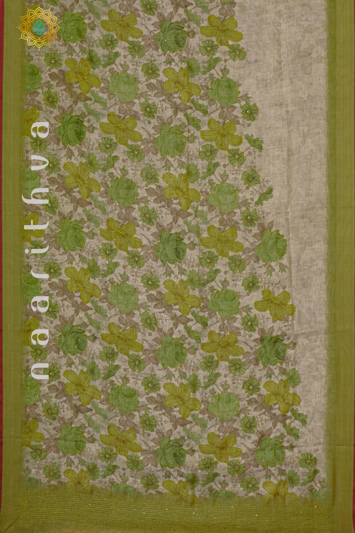 BIEGE WITH GREEN - LINEN TISSUE
