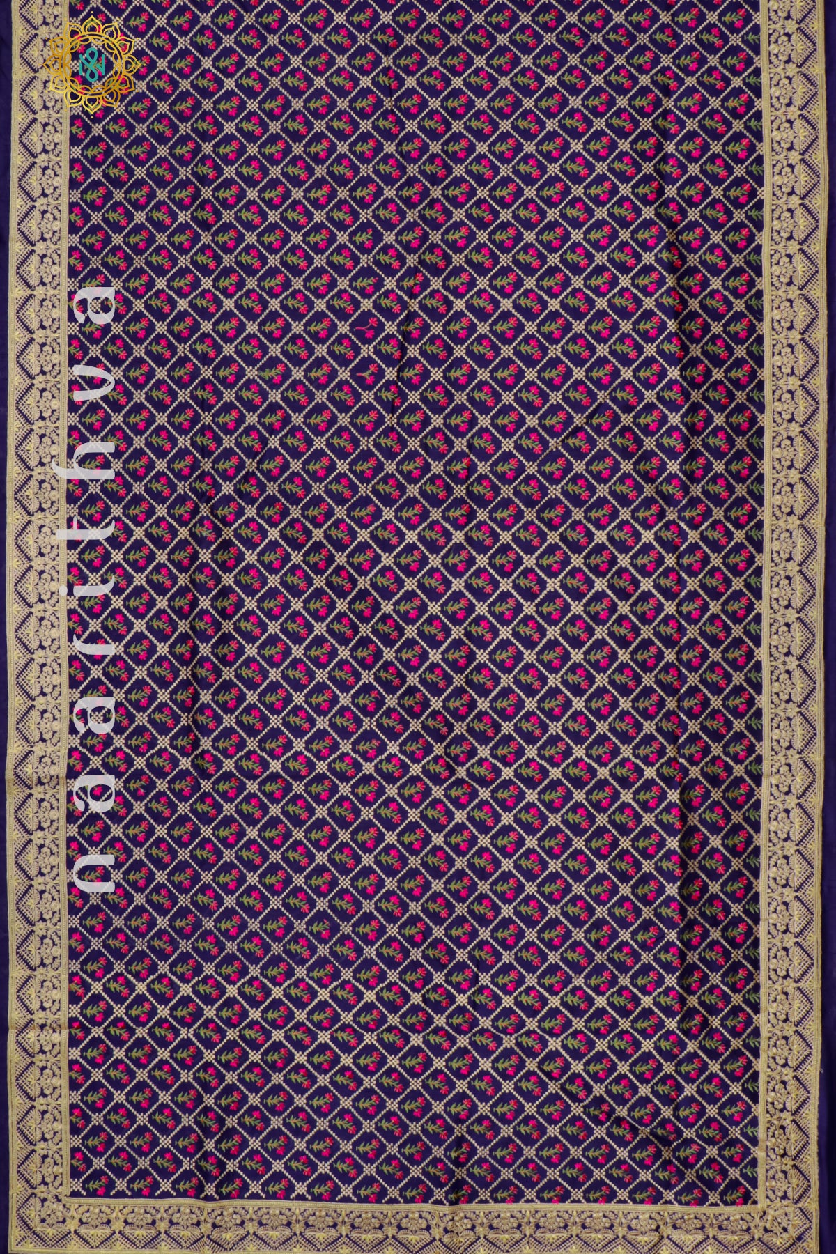 NAVY BLUE - SEMI TUSSAR SILK WITH EMBROIDERY