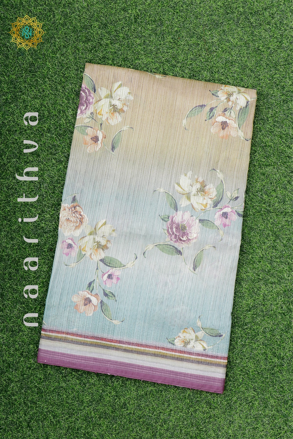 AQUA BLUE WITH PINK - JUTE COTTON