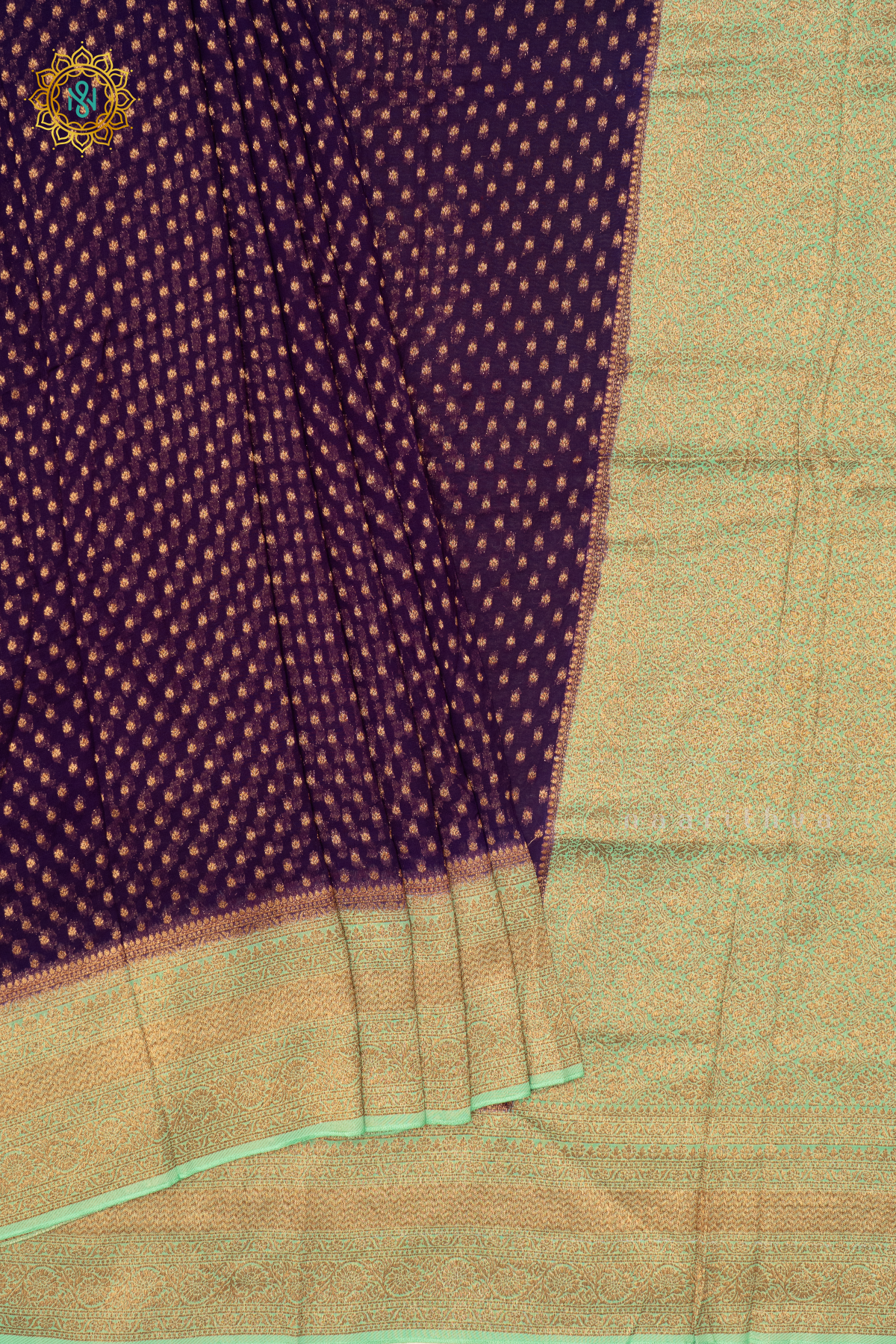 PURPLE WITH AQUA GREEN - SEMI GEORGETTE