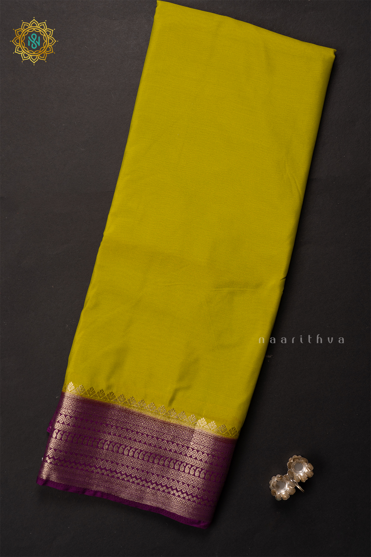 LEMON YELLOW WITH WINE - SEMI MYSORE CREPE SILK