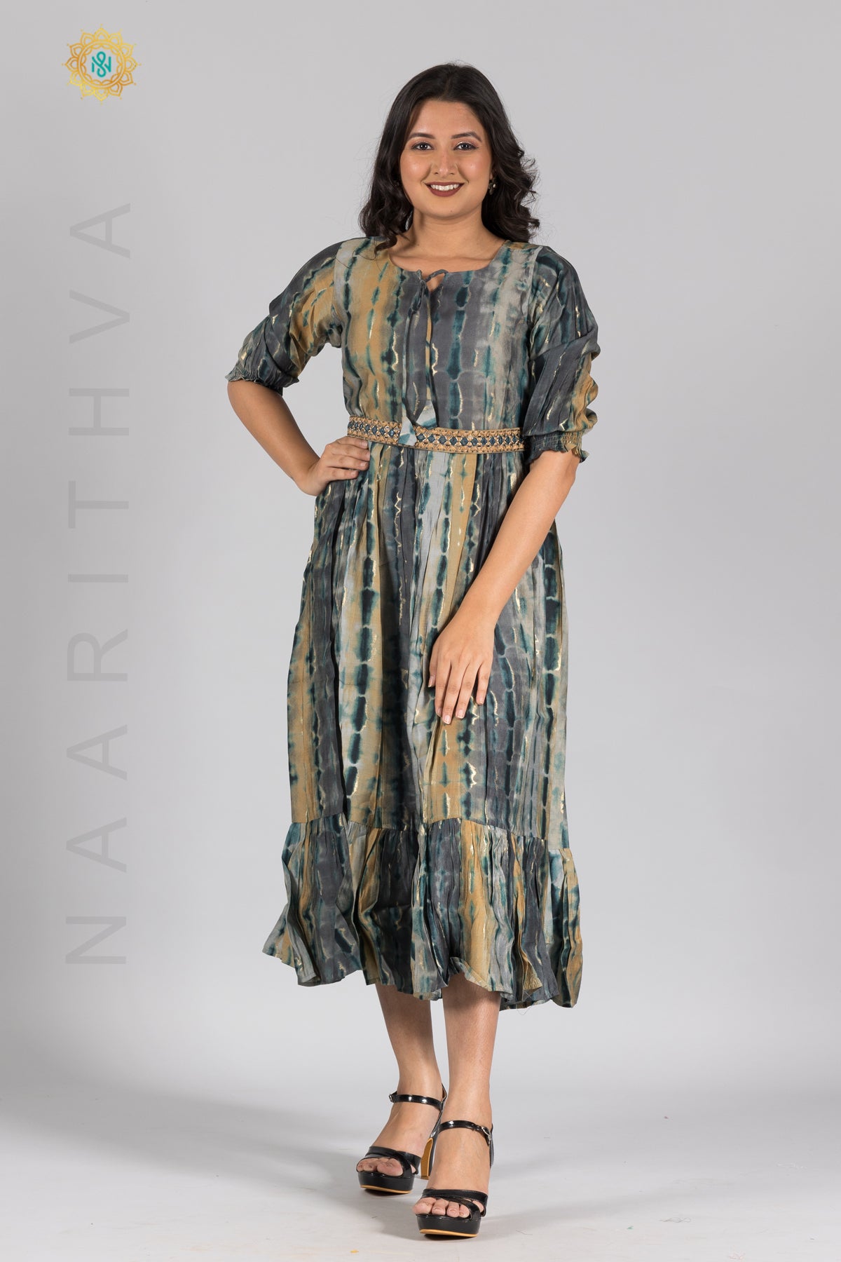 UMBRELLA PATTERN FOIL PRINTED DOUBLE LAYERED KURTI