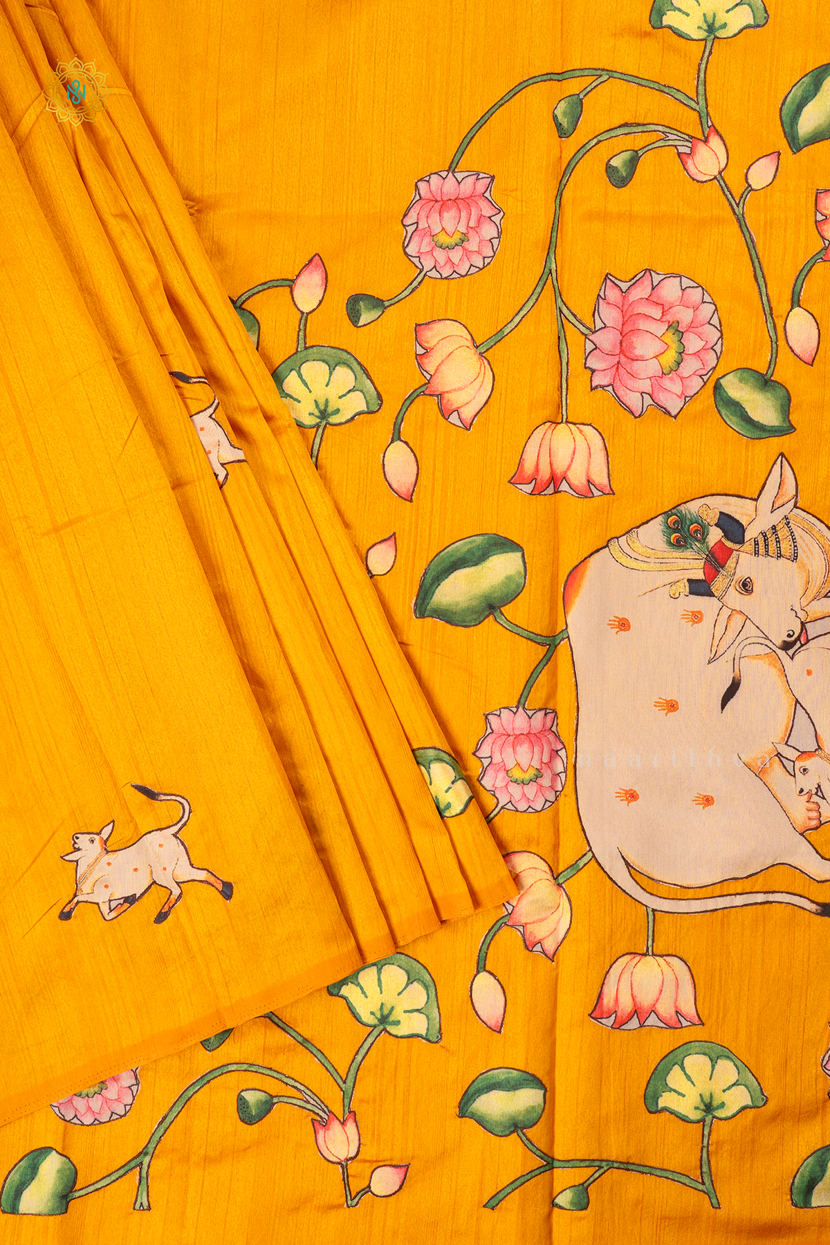 YELLOW - SEMI TUSSAR WITH APPLIQUE WORK