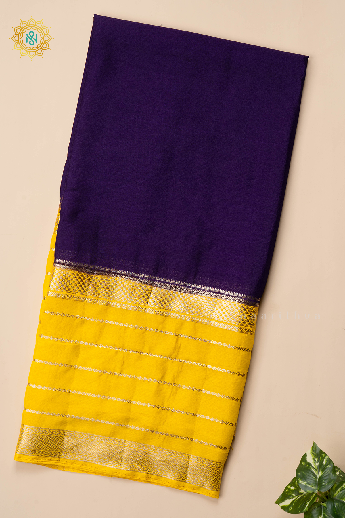 PURPLE WITH YELLOW - SEMI MYSORE CREPE SILK