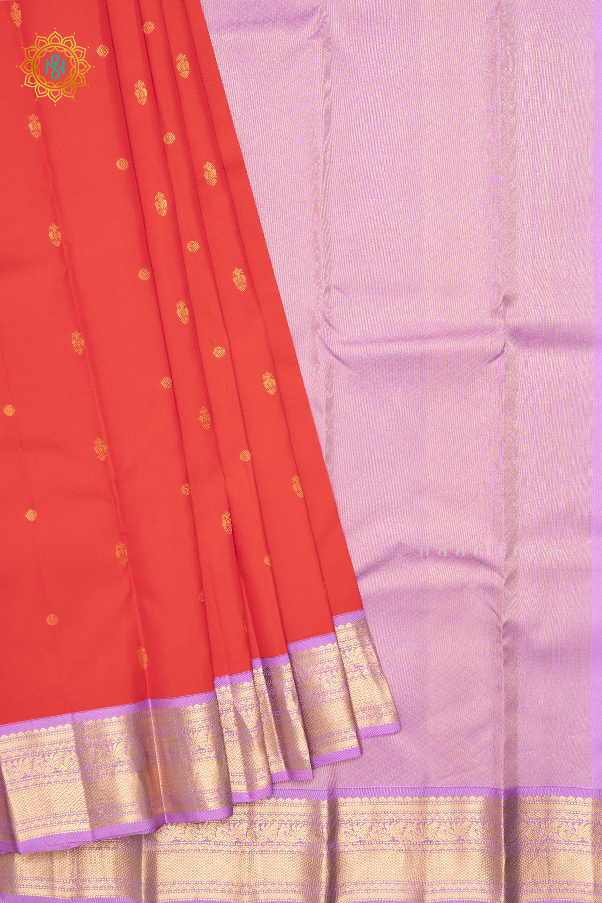 REDDISH ORANGE WITH LAVENDER - KANJIVARAM PURE MIX