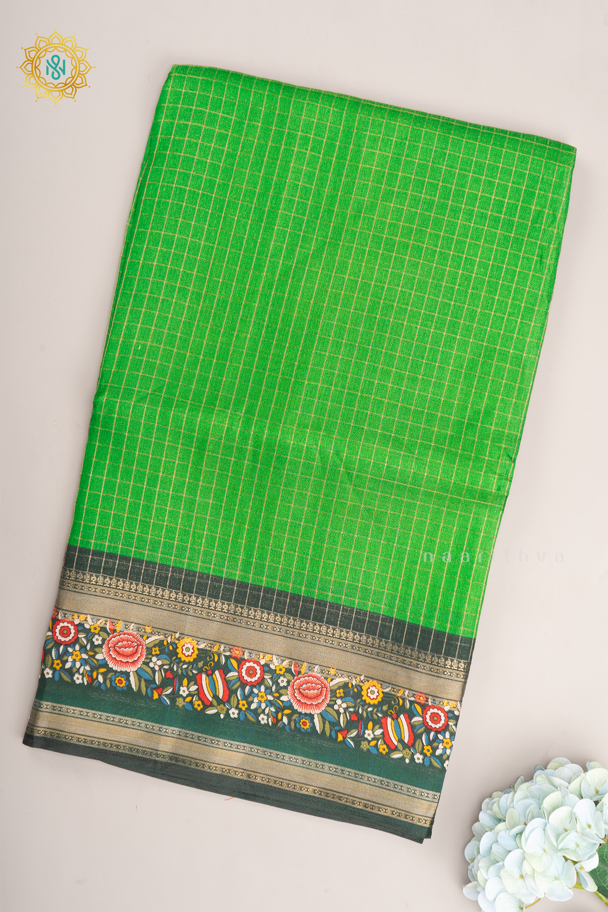 GREEN WITH BOTTLE GREEN - SEMI GEORGETTE