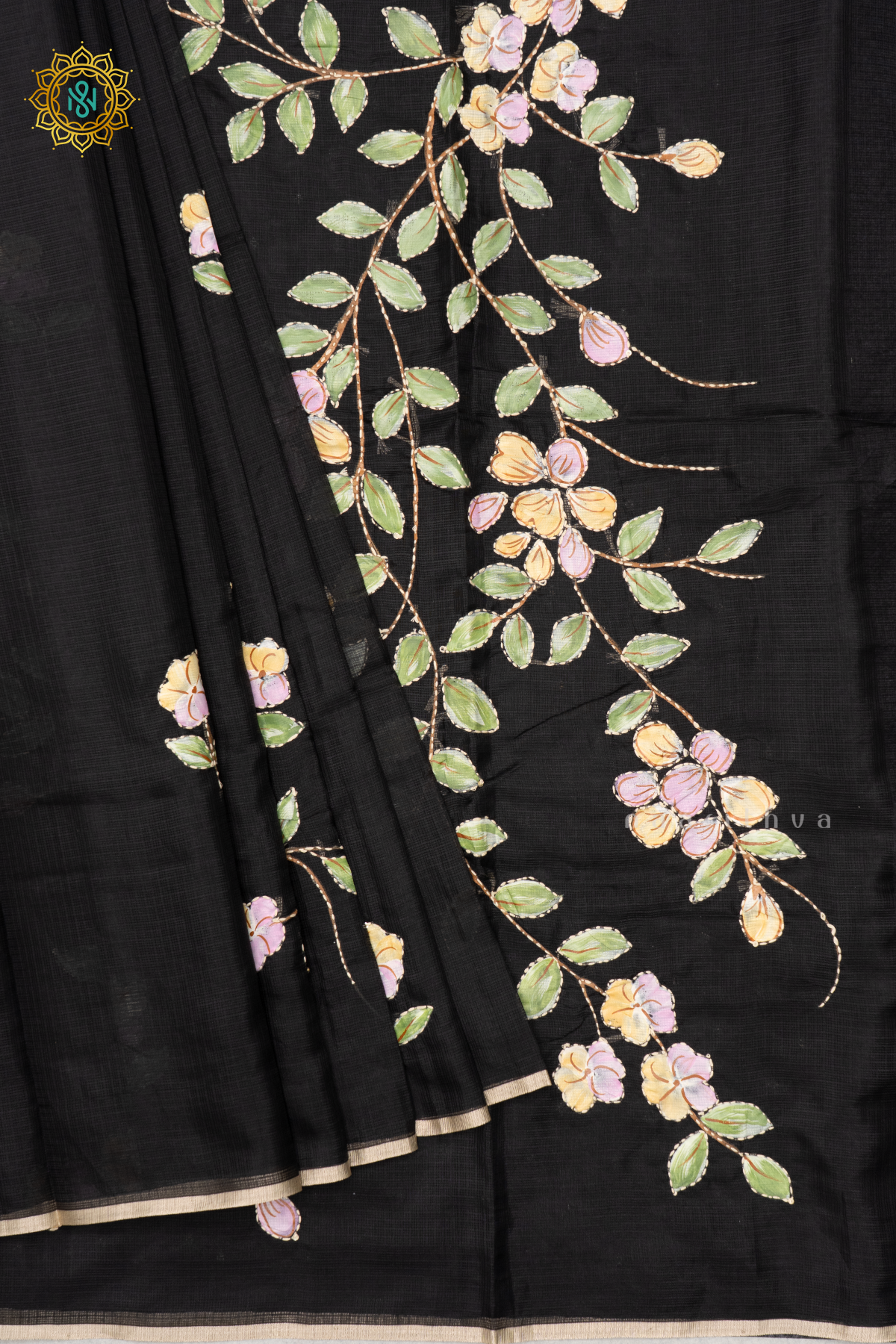 BLACK - HAND PAINTED ORGANZA WITH KATH WORK