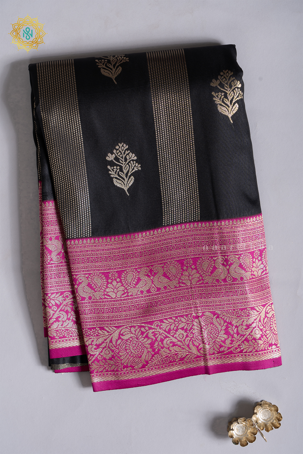 BLACK WITH PINK - SEMI SILK