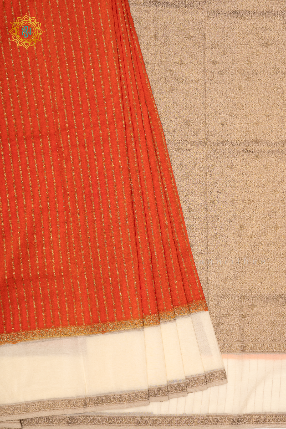 ORANGE WITH WHITE - SEMI CREPE GEORGETTE