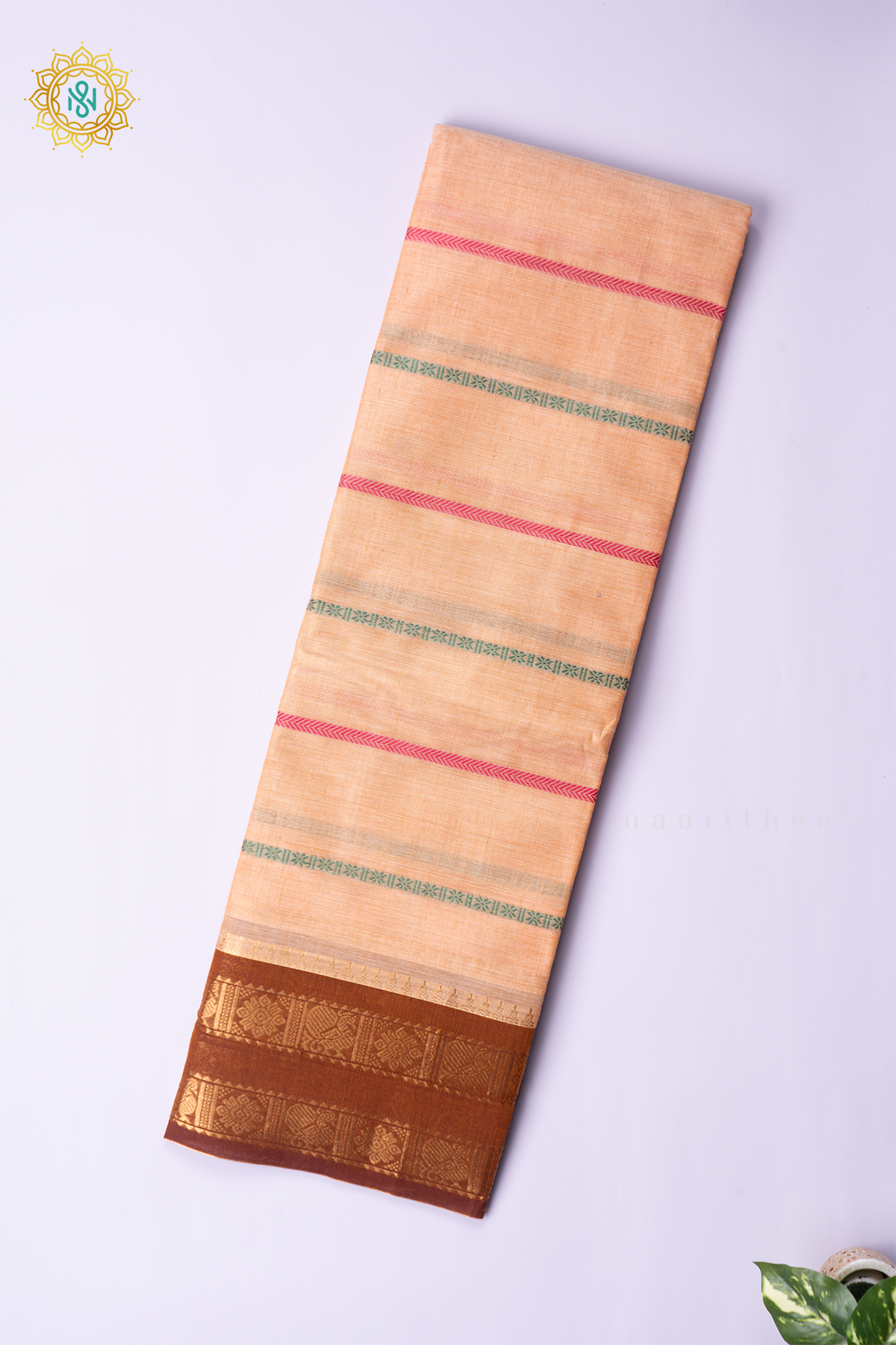 PEACH WITH BROWN - CHETTINAD COTTON