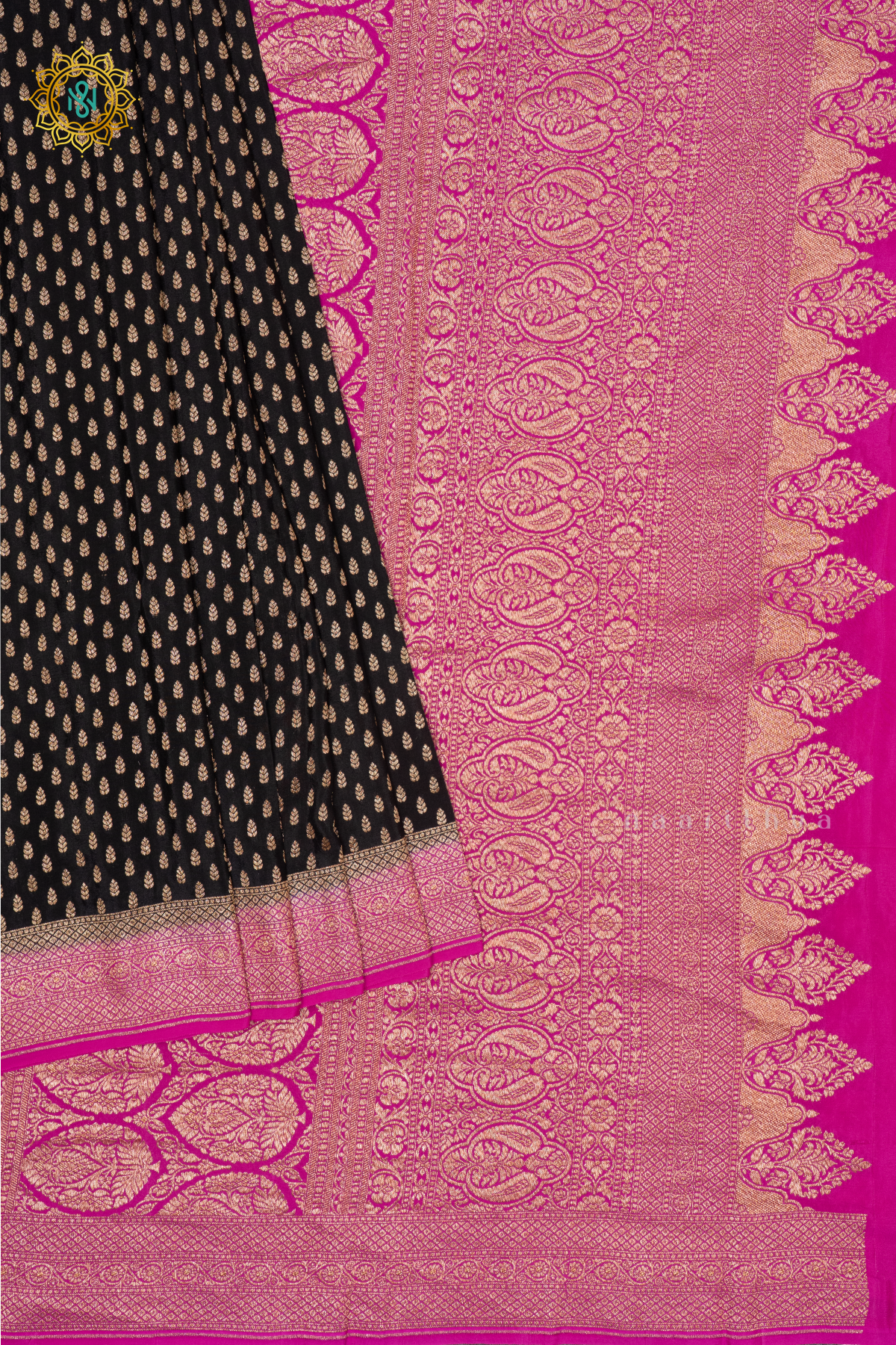 BLACK WITH PINK - PURE BANARASI CREPE SILK