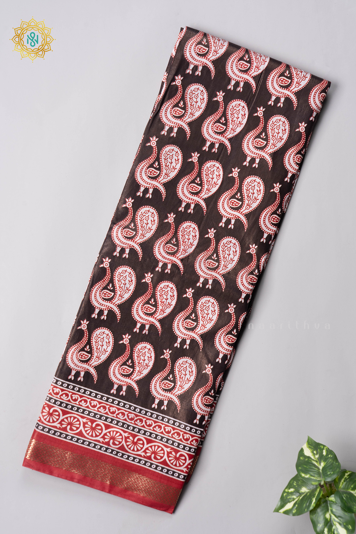 BROWN WITH MAROON - VISCOSE COTTON