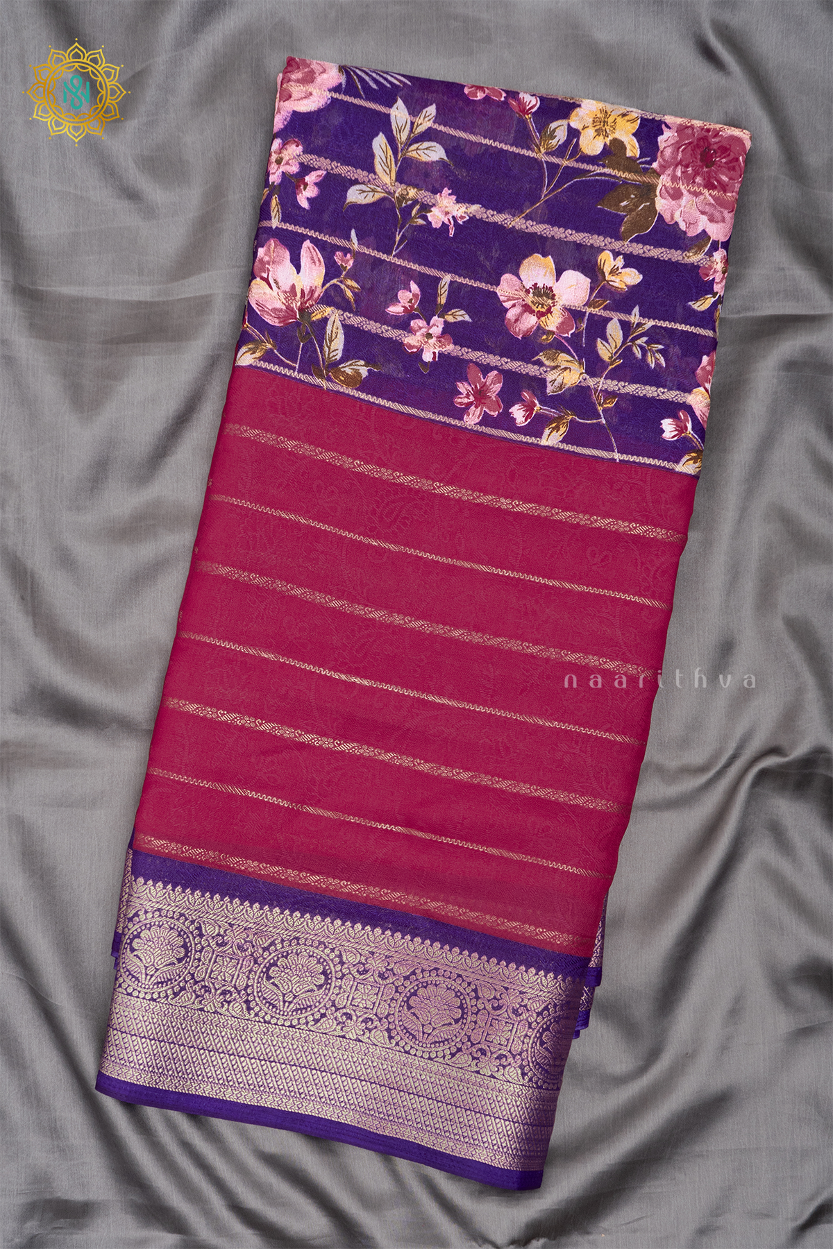 PURPLE WITH PINK - SEMI GEORGETTE