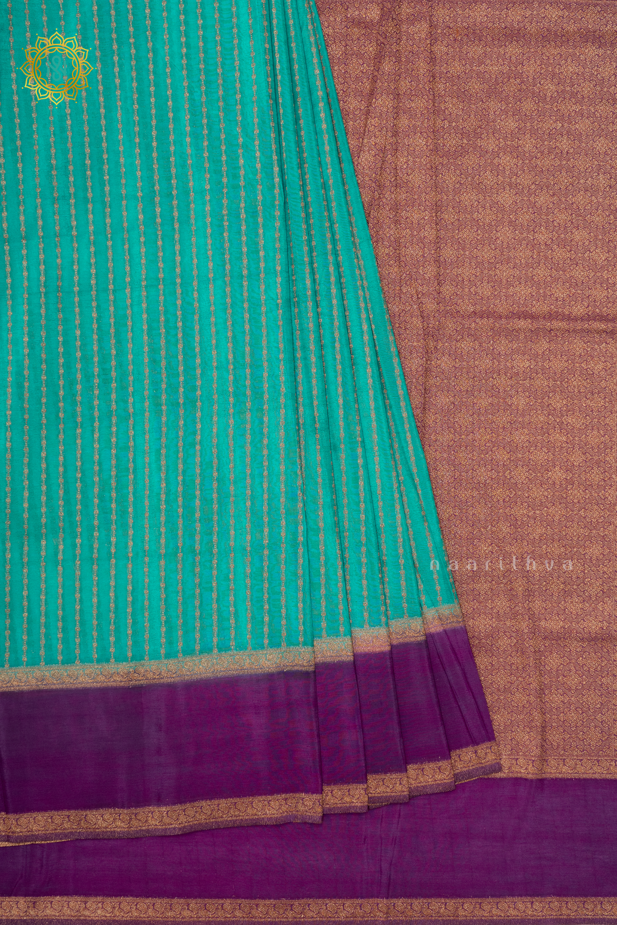 AQUA GREEN WITH PURPLE - SEMI CREPE GEORGETTE