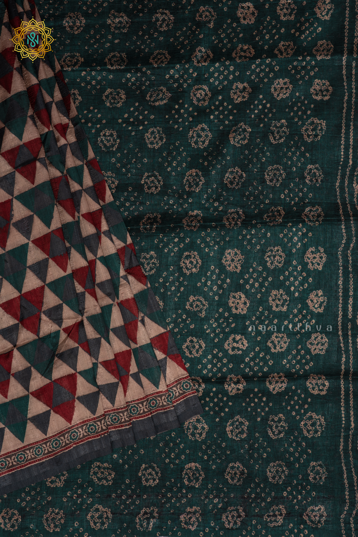 Teal Green Semi Gicha Tussar Silk Saree With Printed Body, Pallu And Blouse