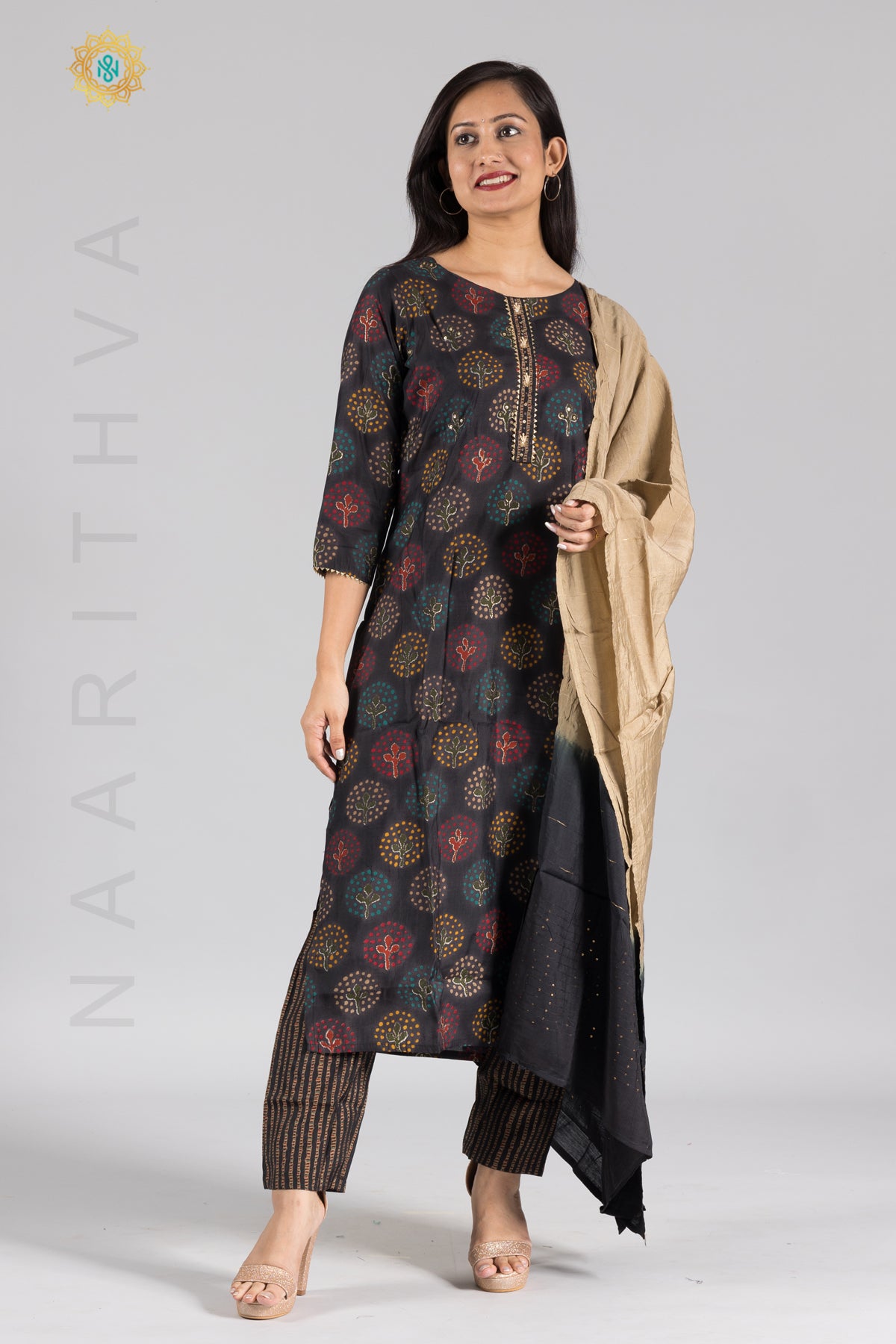 BLACK - KURTI SET WITH STRAIGHT CUT PANT AND DUPATTA