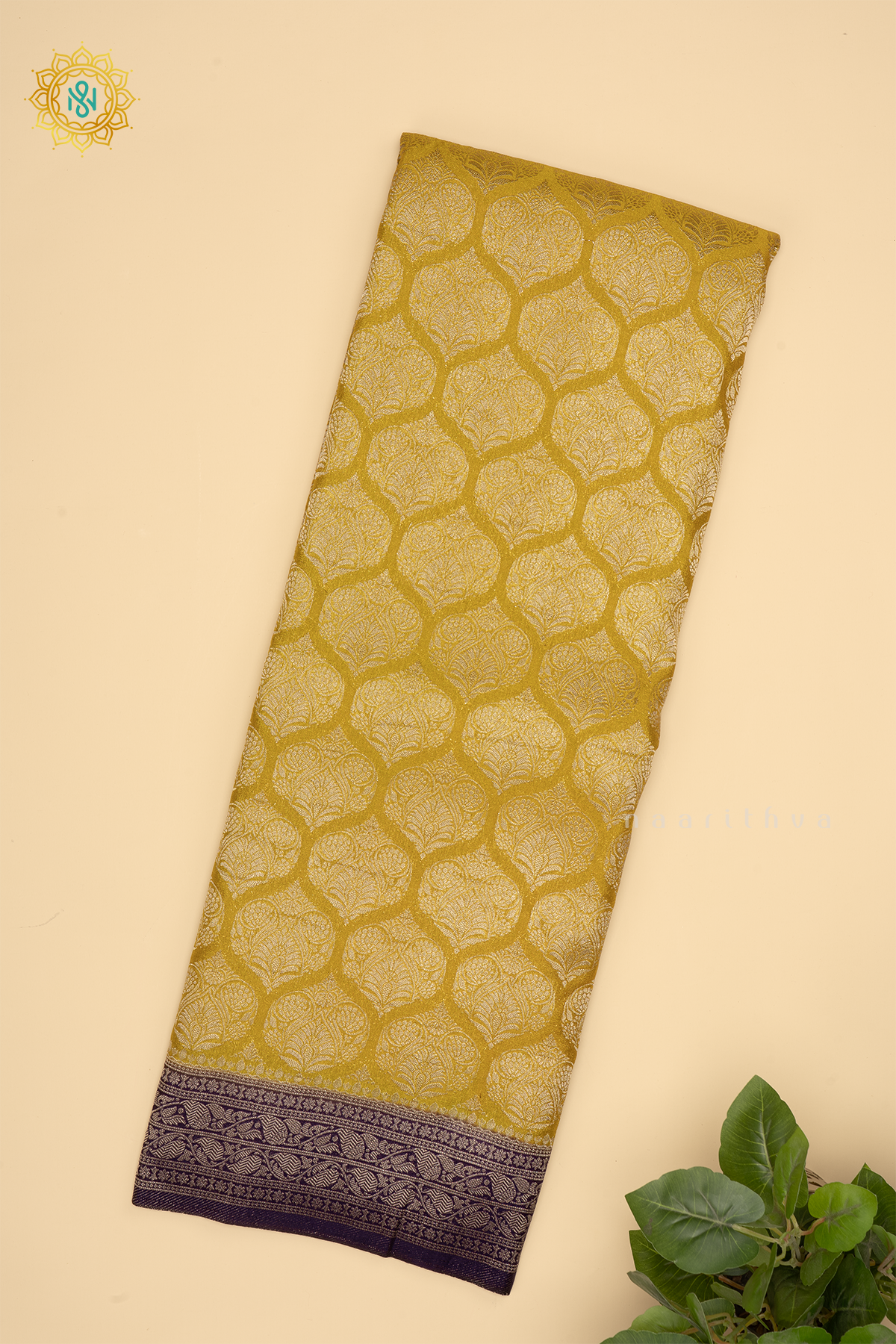 LEMON YELLOW WITH NAVY BLUE - SEMI CHIFFON GEORGETTE