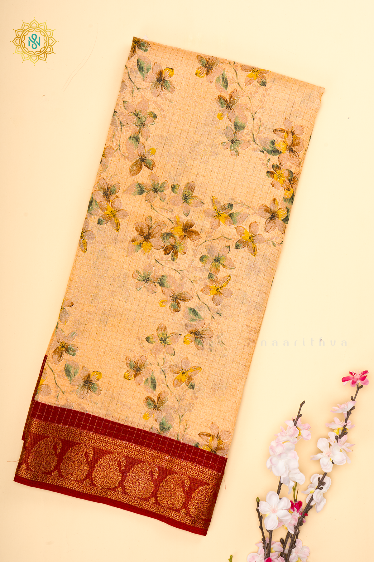 PEACH WITH MAROON - SEMI CHIFFON GEORGETTE