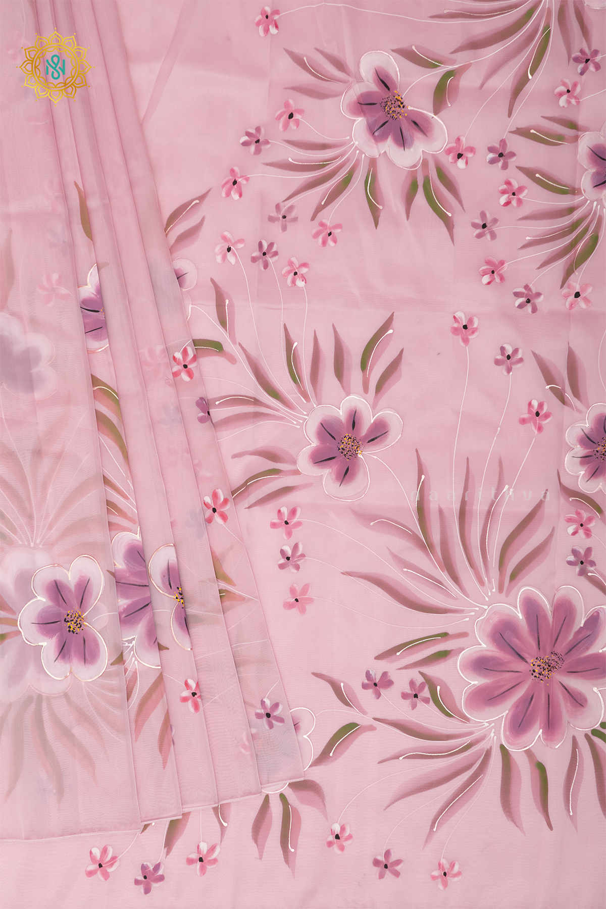 PEACHISH PINK - ORGANZA HAND PAINTED