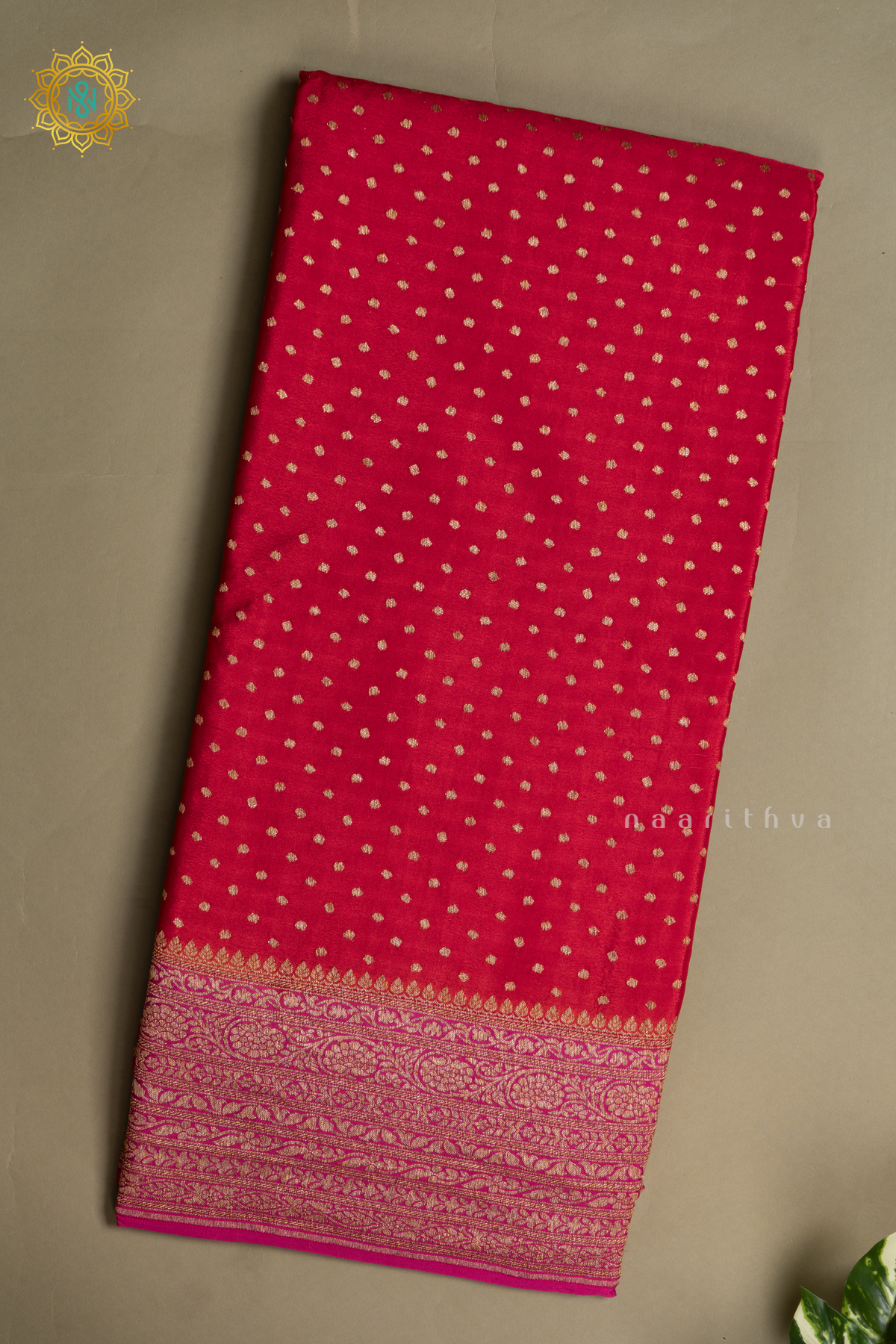 RED WITH PINK - PURE BANARASI CREPE