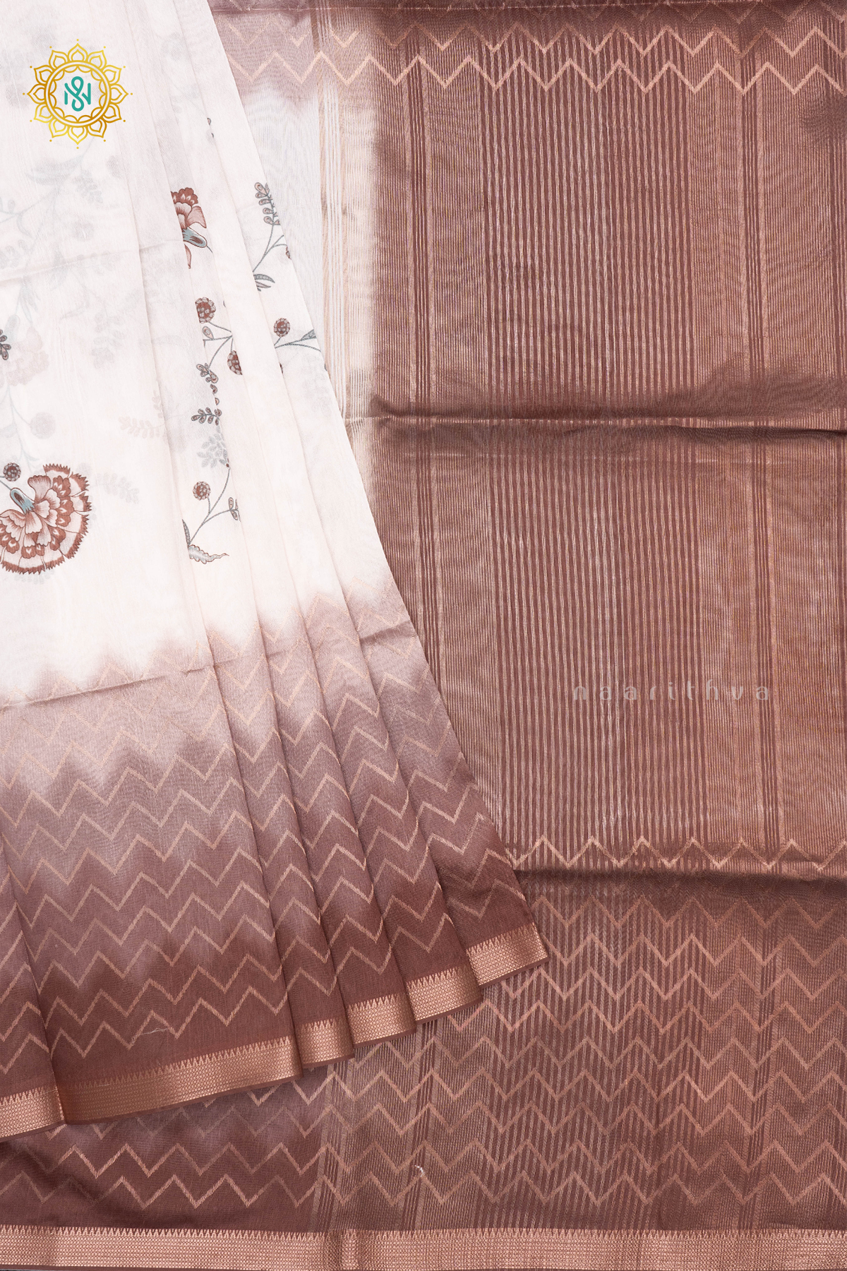 OFF WHITE WITH BROWN - SEMI TUSSAR