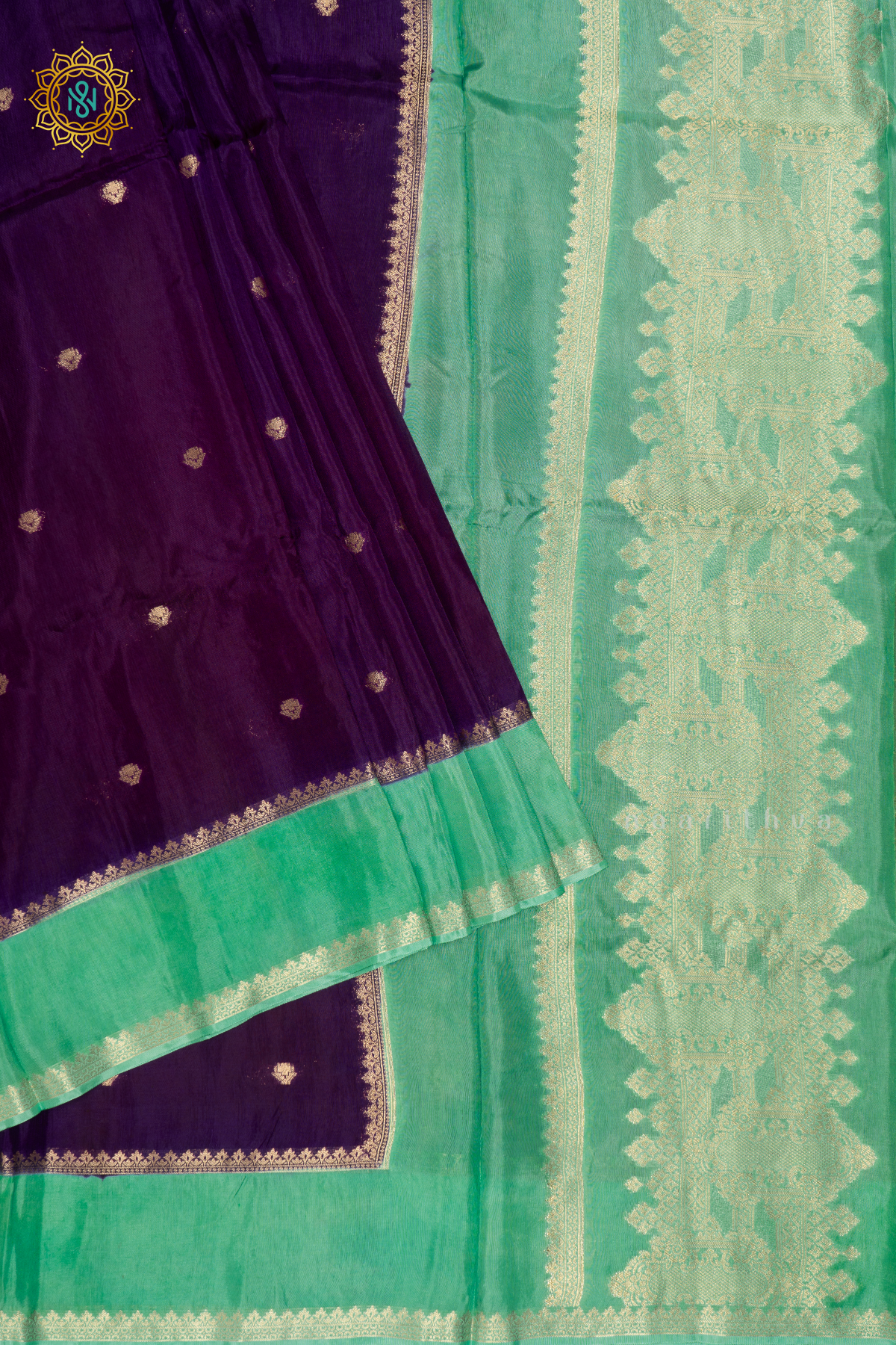 PURPLE WITH AQUA GREEN - DOLA SILK
