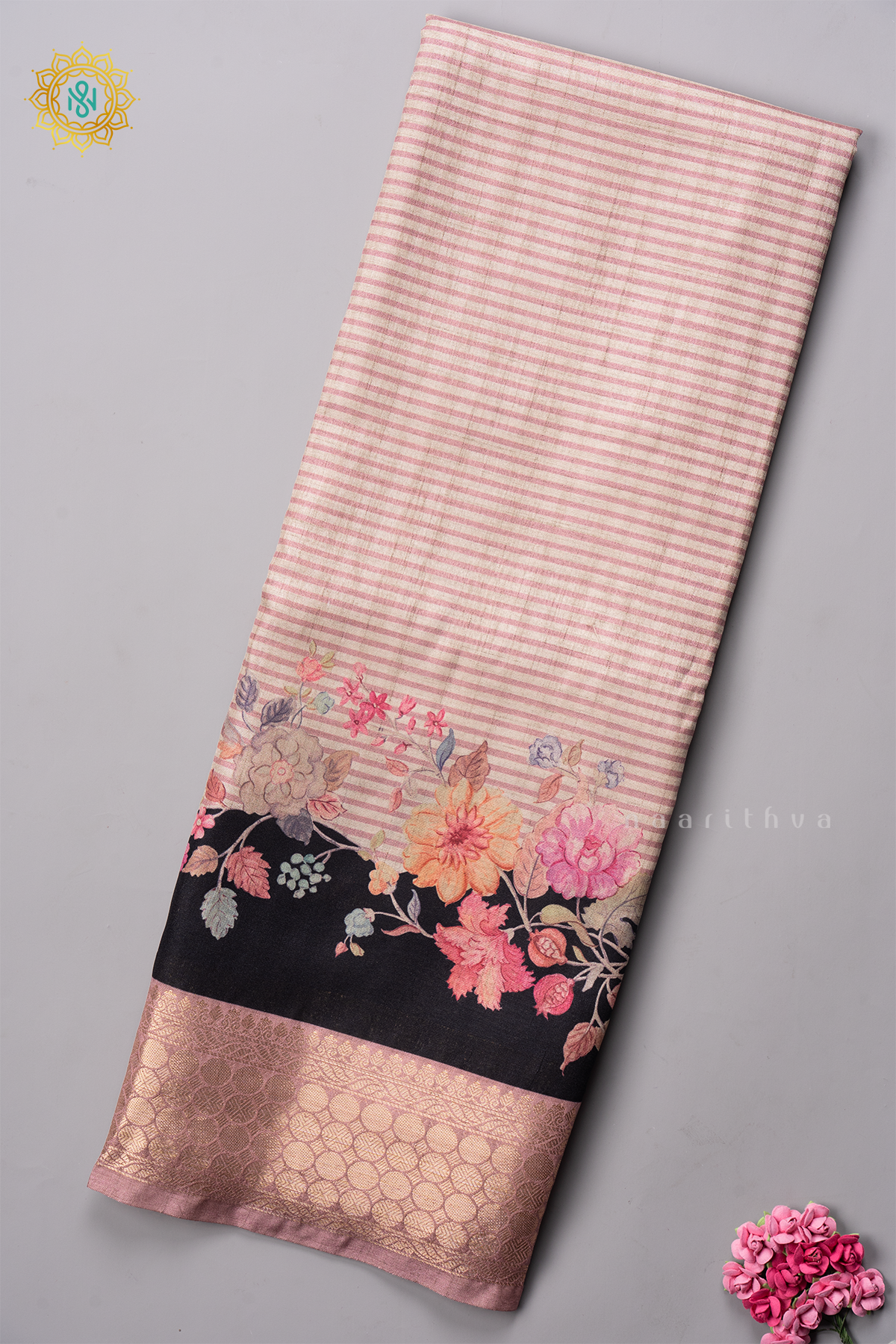 PEACH WITH BLACK - SEMI TUSSAR