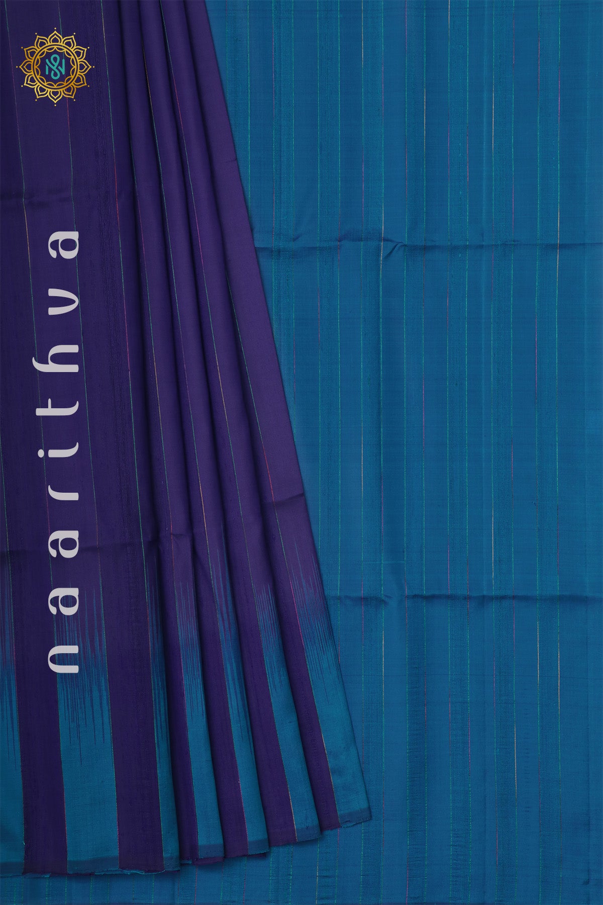 NAVY BLUE WITH SKY BLUE - PURE KANJIVARAM SOFT SILK