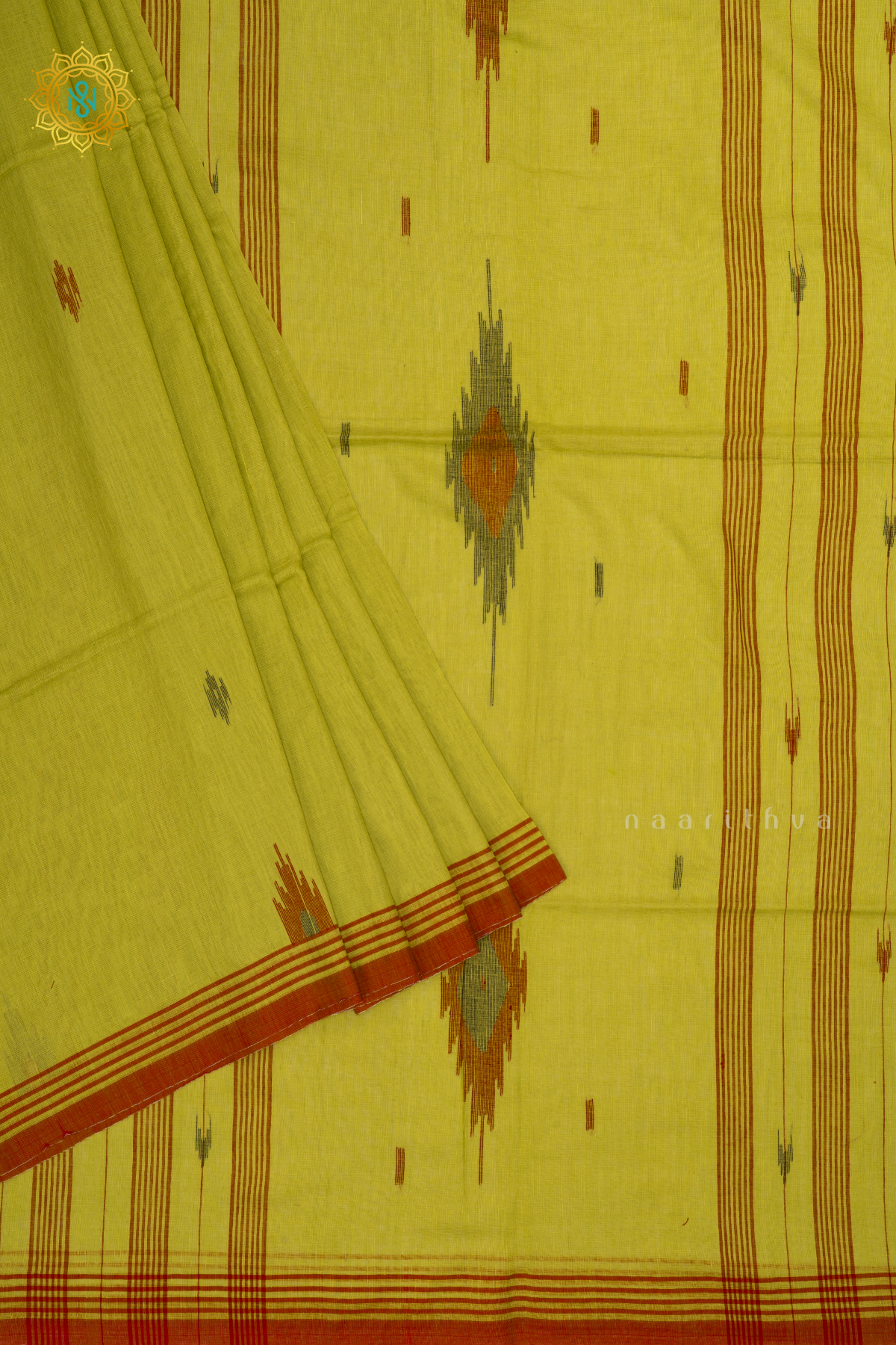 Parrot Green Mul Cotton Saree Allover Thread Woven Buttas And Contrast Border