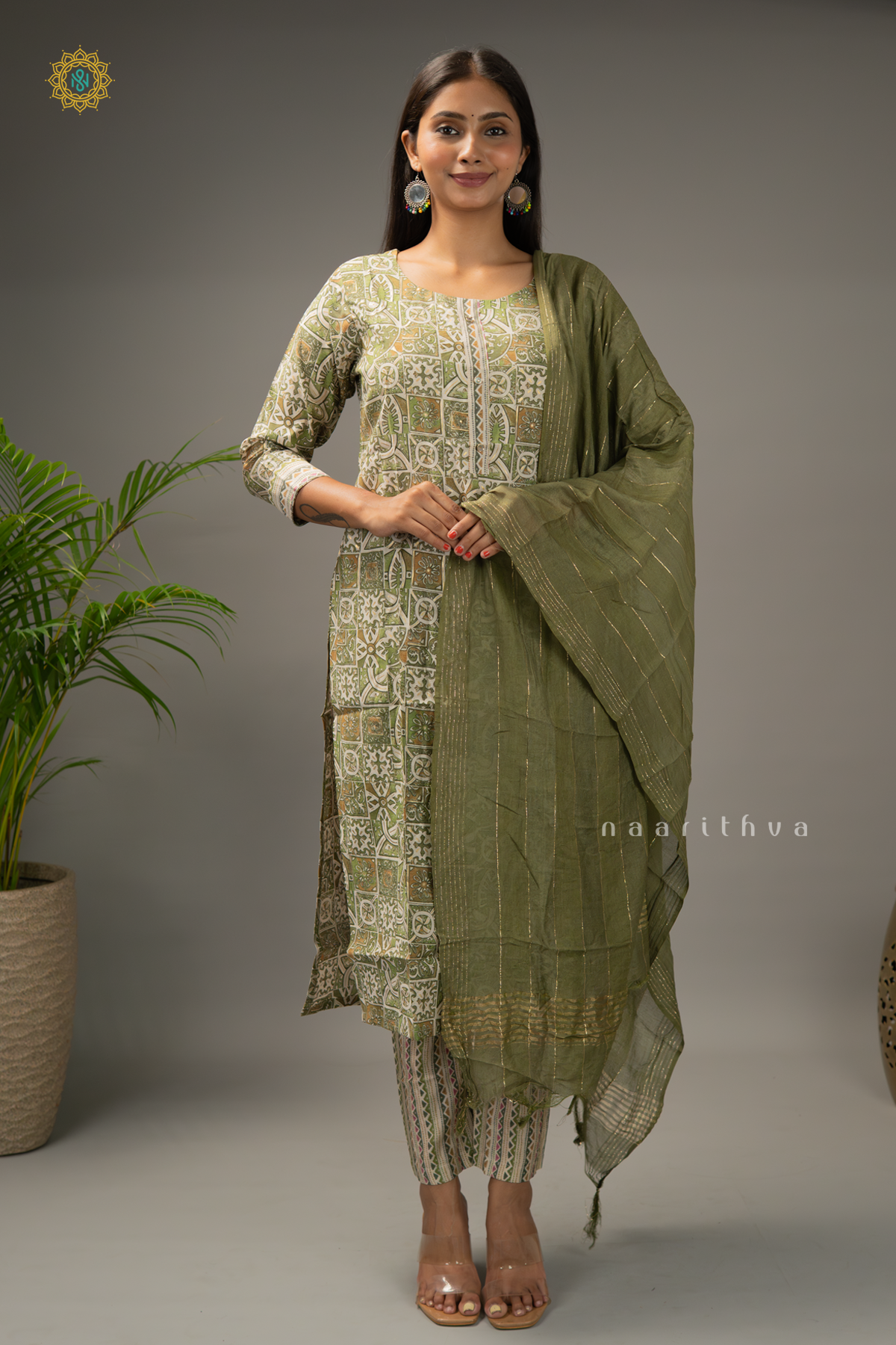 GREEN - CREPE 3PC SALWAR SUIT WITH PRINTED TOP, BOTTOM & DUPPATA