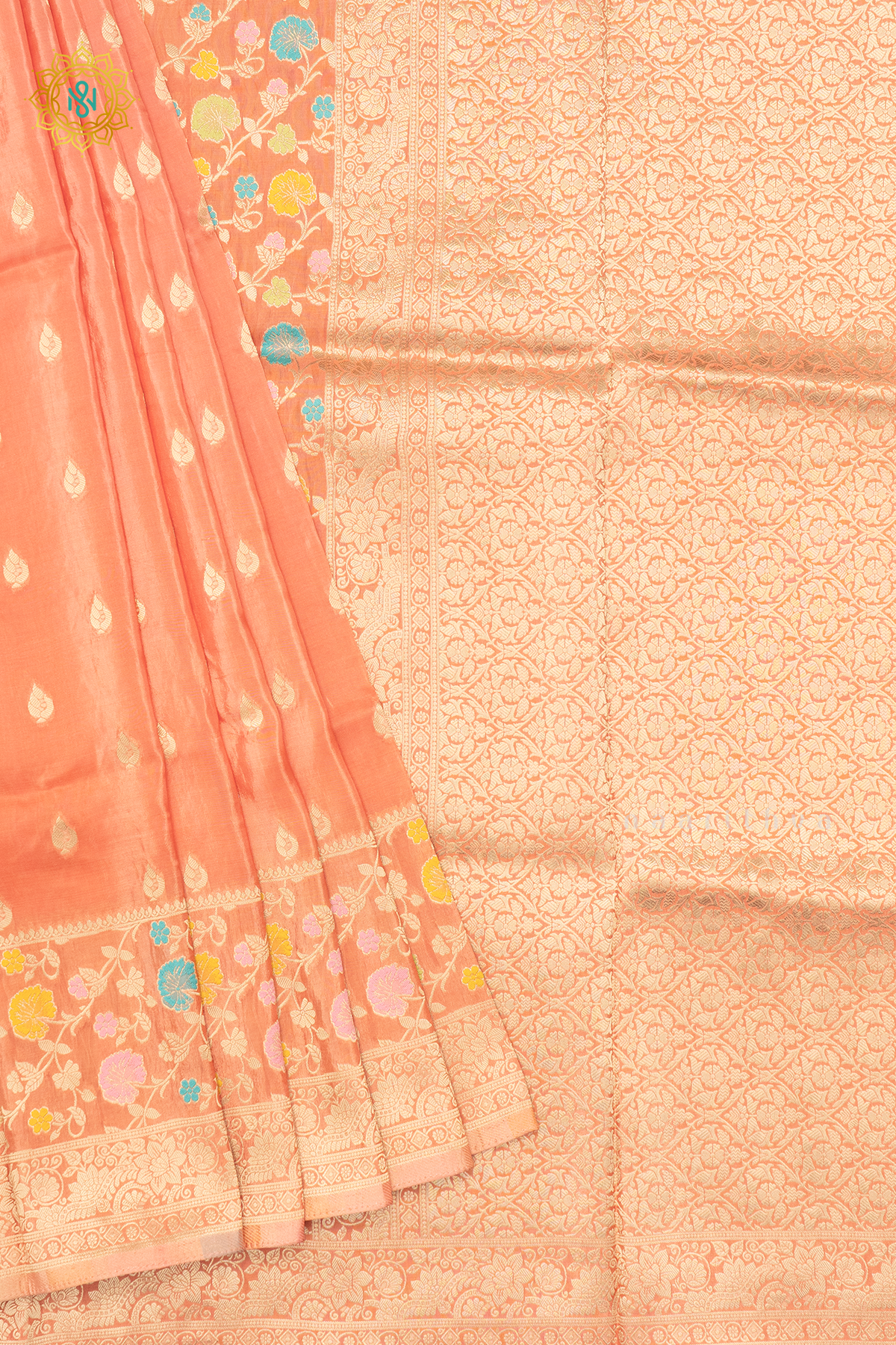 PEACH WITH ORANGE - SATIN CREPE