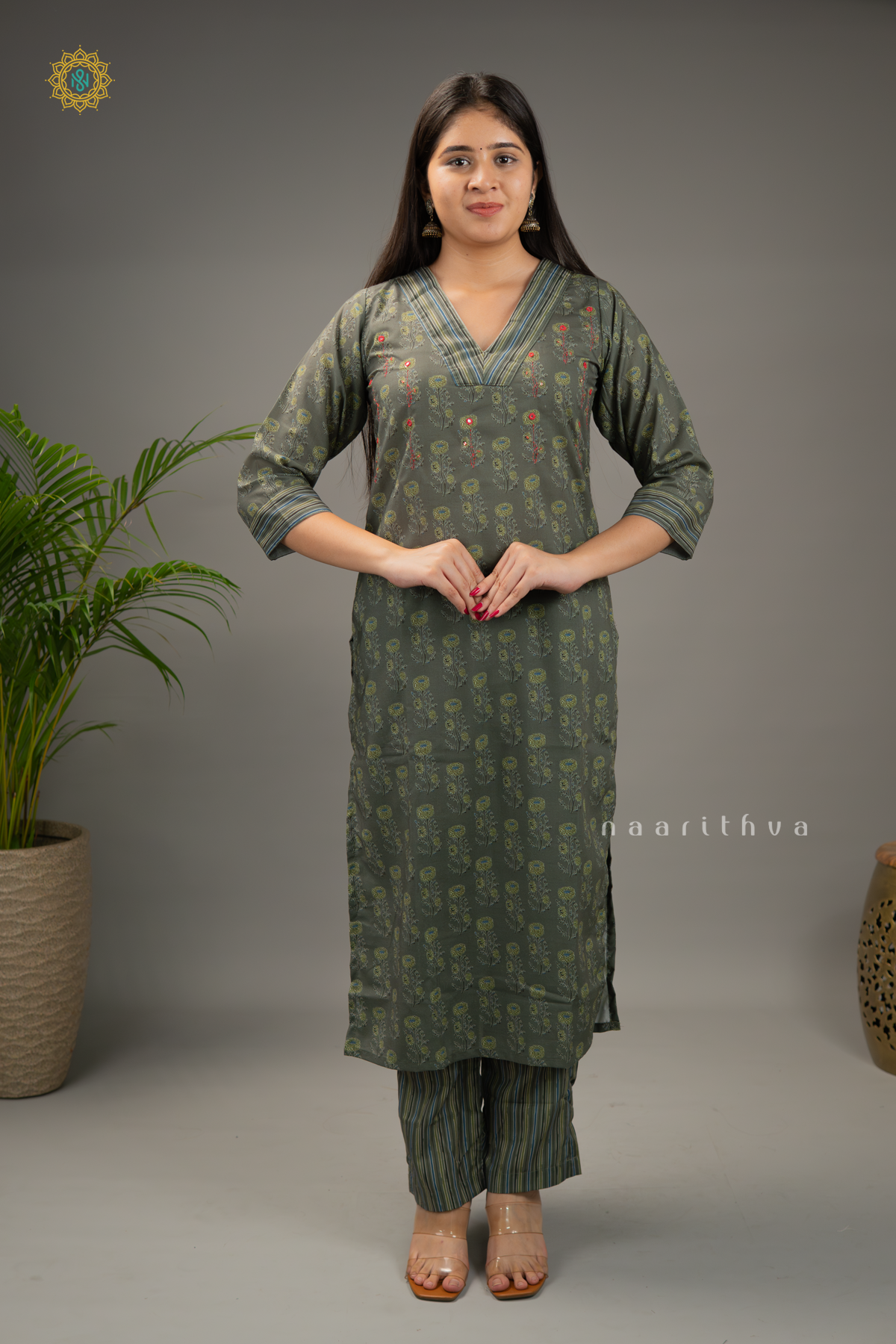 GREEN - VISCOS COTTON 2PC SALWAR SUIT WITH PRINTED TOP & BOTTOM