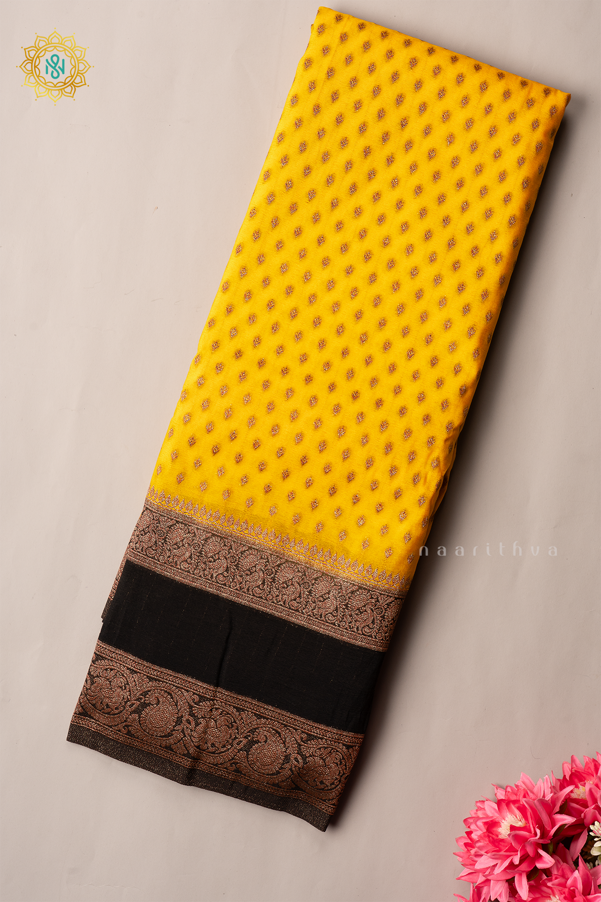 YELLOW WITH BLACK - SEMI CREPE GEORGETTE