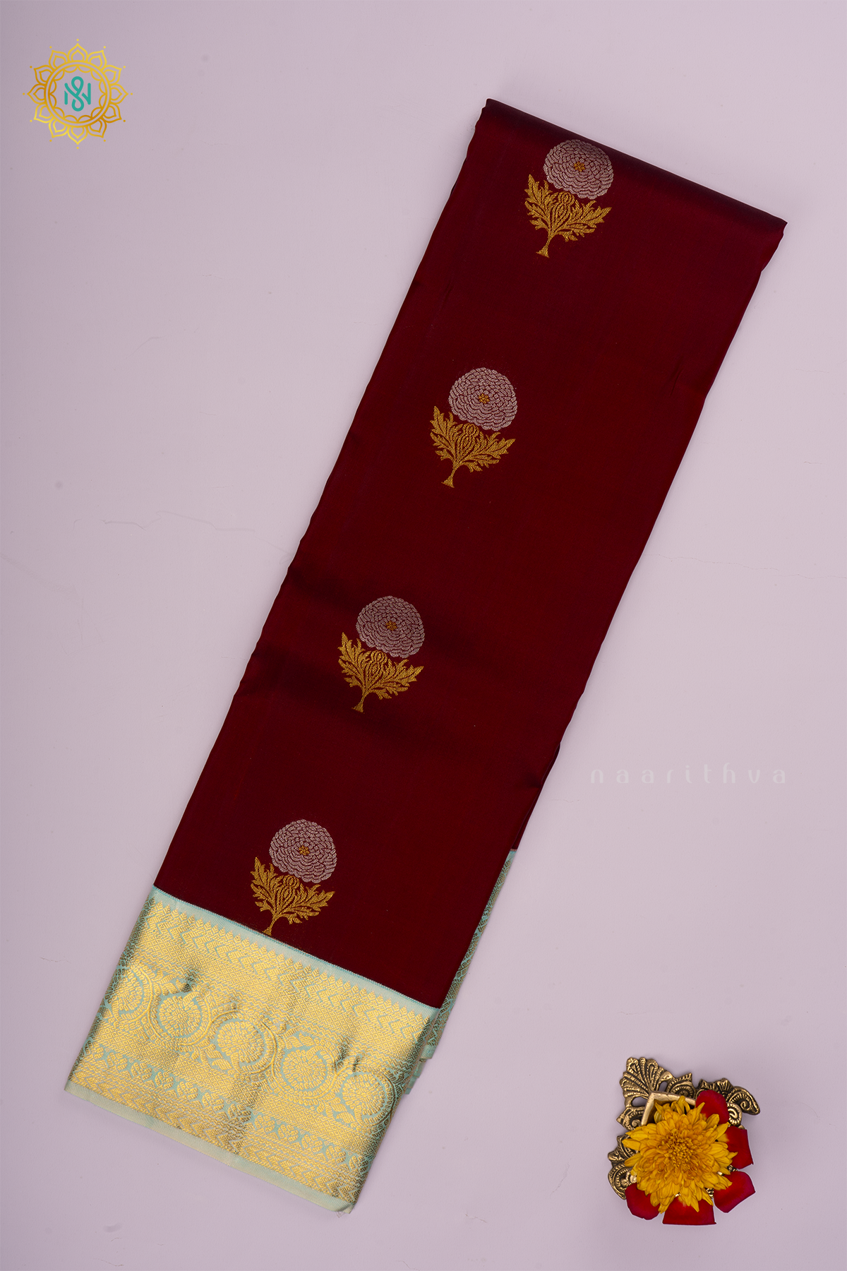 MAROON WITH AQUA BLUE - PURE KANJIVARAM SILK