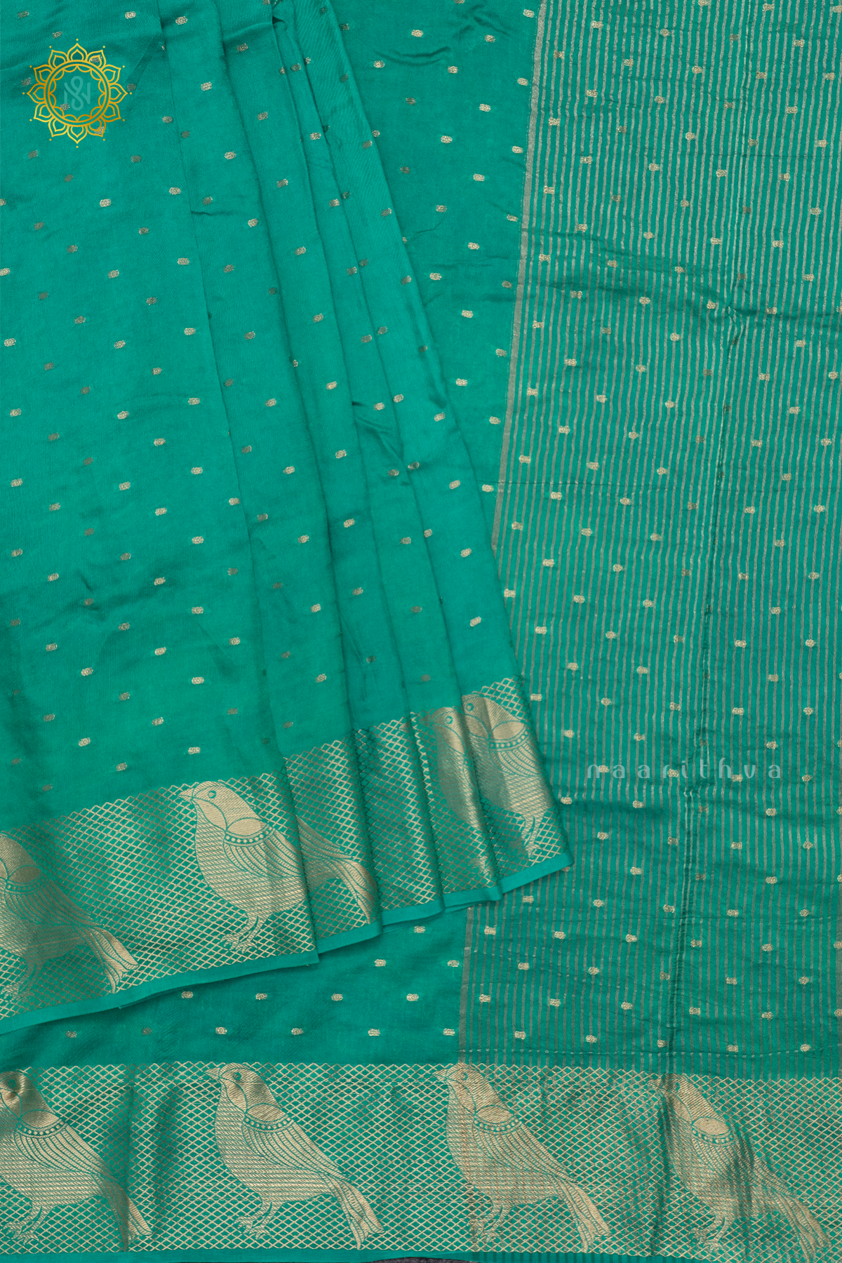 AQUA GREEN WITH NAVY BLUE - DOLA SILK