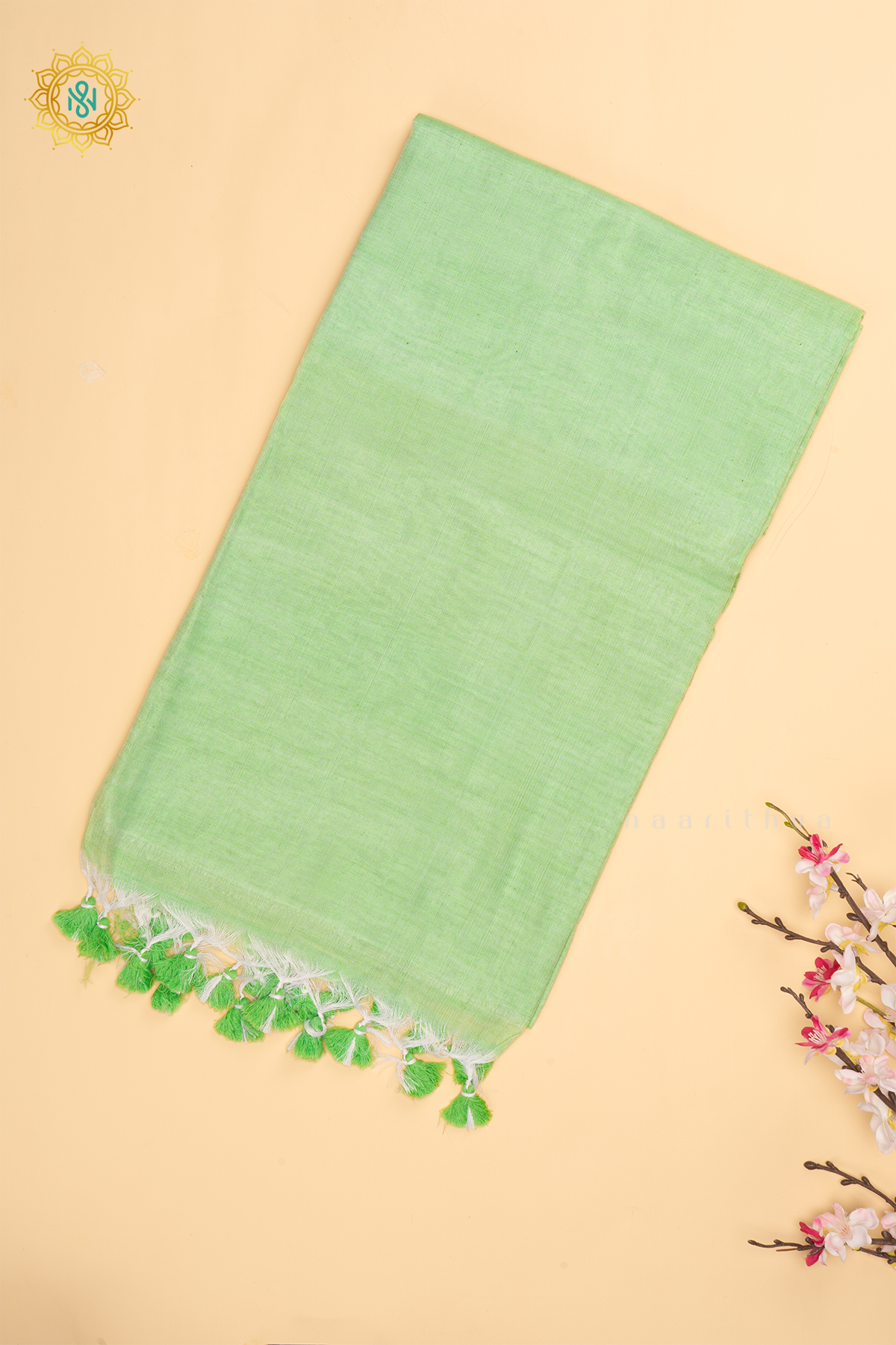 Pista Green Mul Cotton Saree Allover Plain Body
