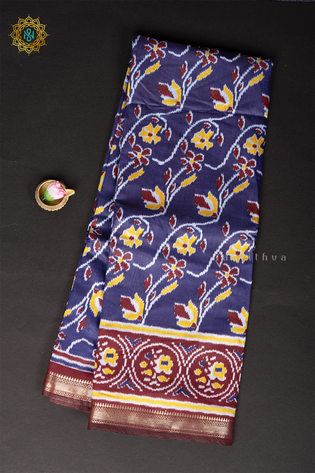 BLUE WITH MAROON - VISCOSE COTTON