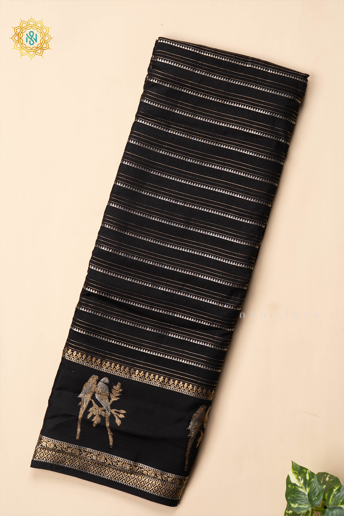 BLACK WITH RED - SEMI CREPE SILK