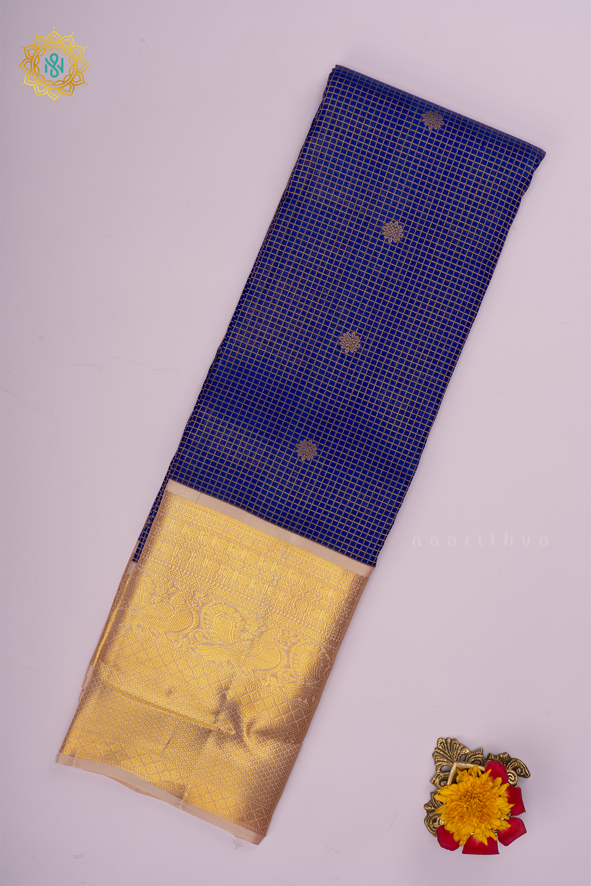 BLUE WITH PEACH - PURE KANJIVARAM SILK
