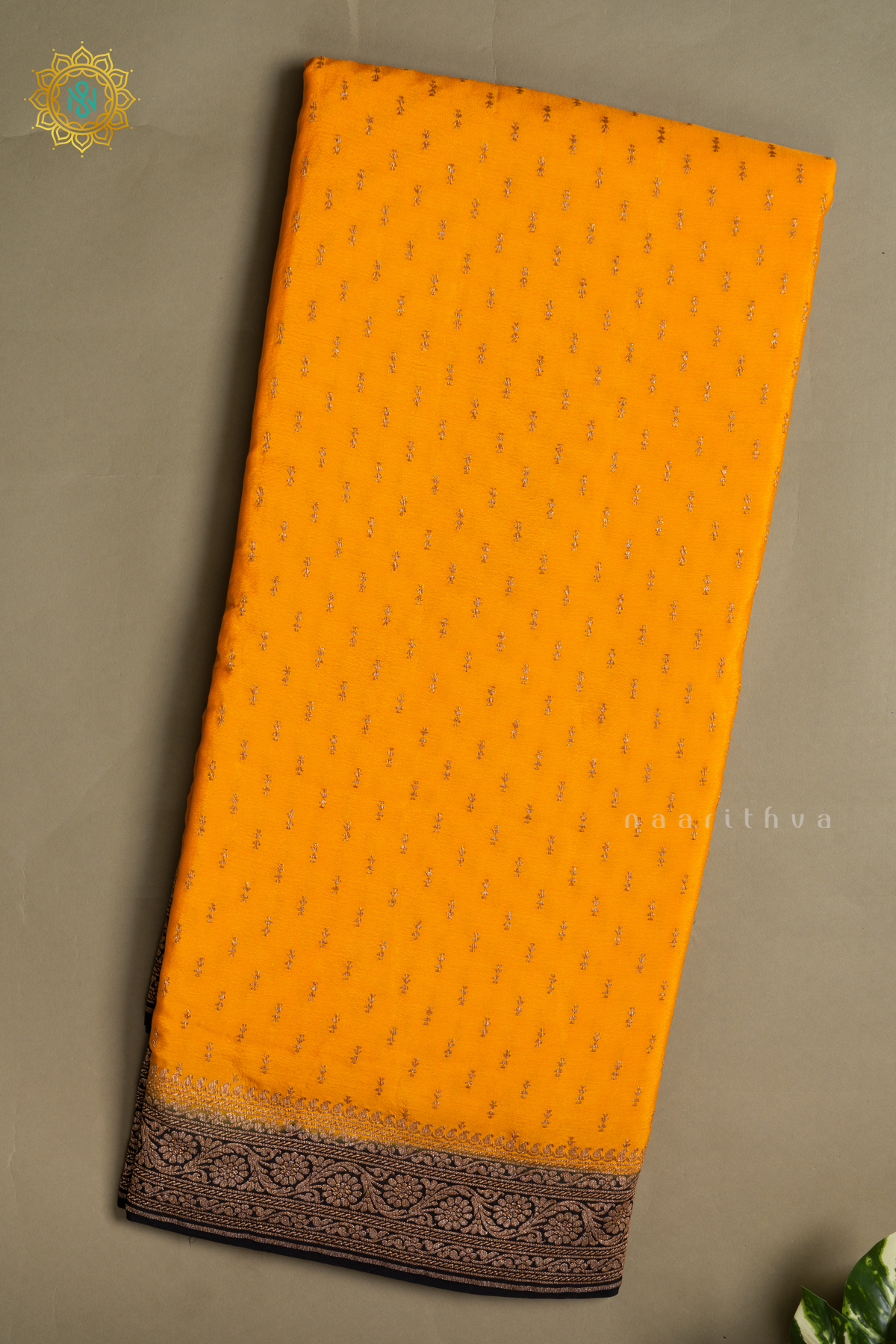 YELLOW WITH BLACK - PURE BANARASI CREPE
