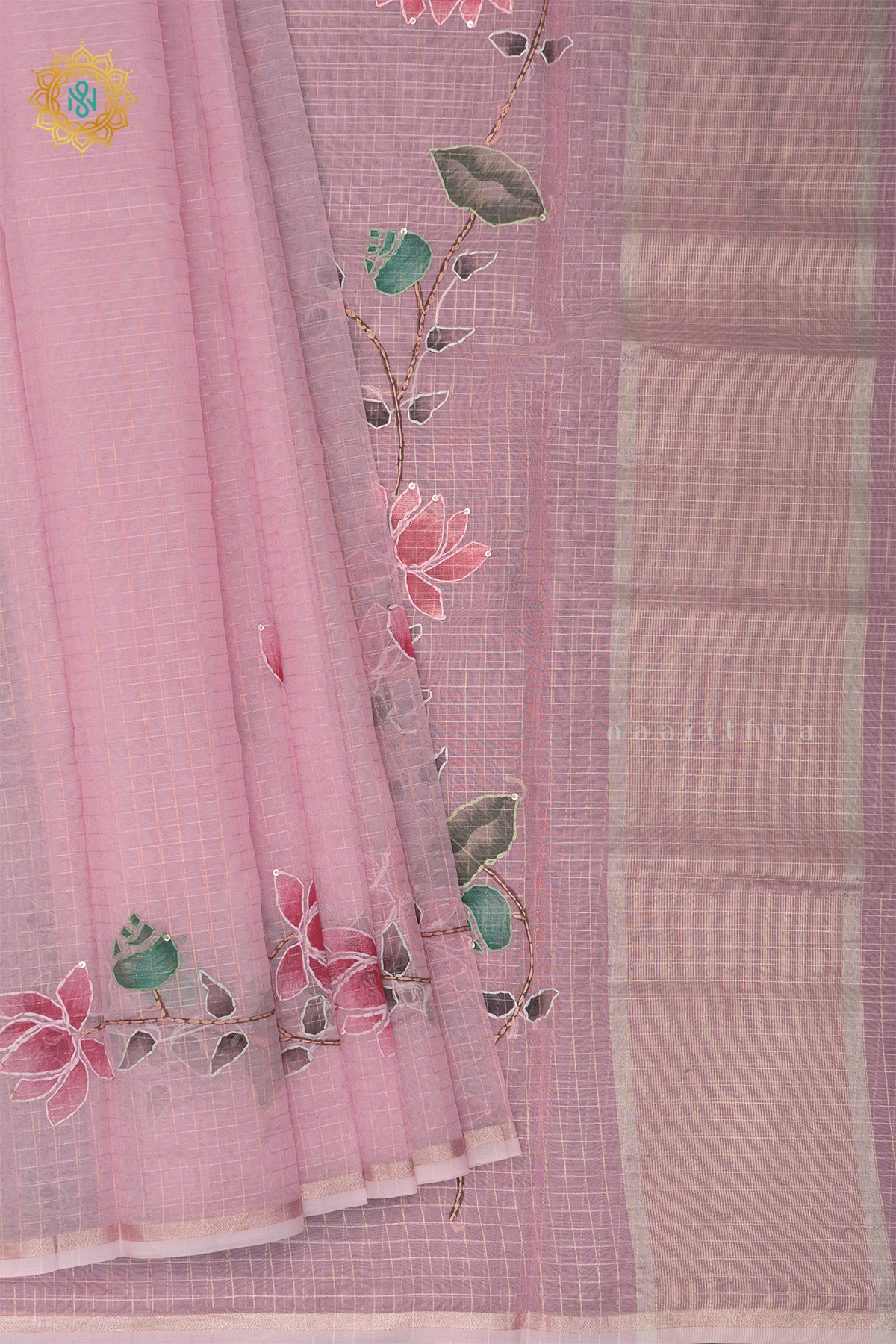 LIGHT PINK - ORGANZA WITH KATHA WORK