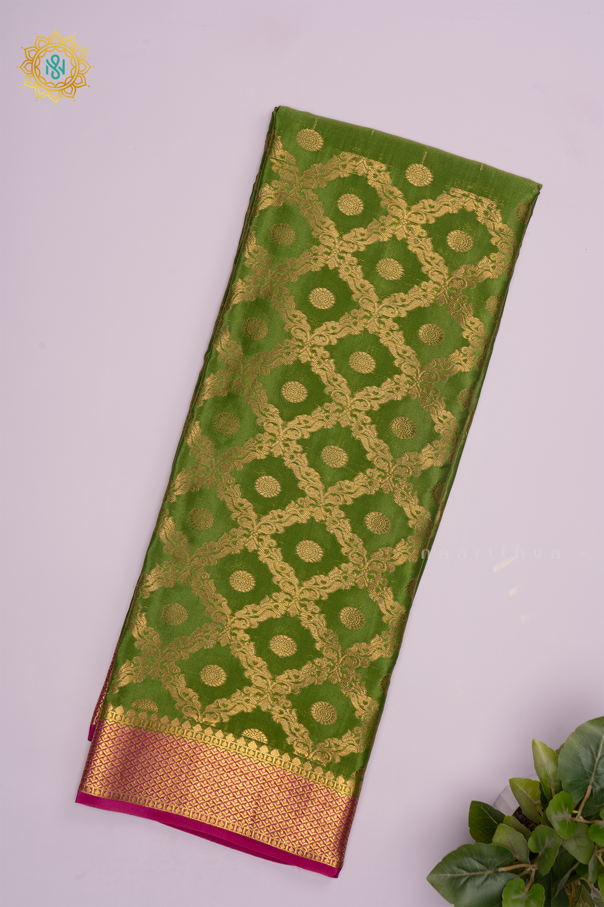 OLIVE GREEN WITH RANI PINK- PURE MYSORE CREPE SILK