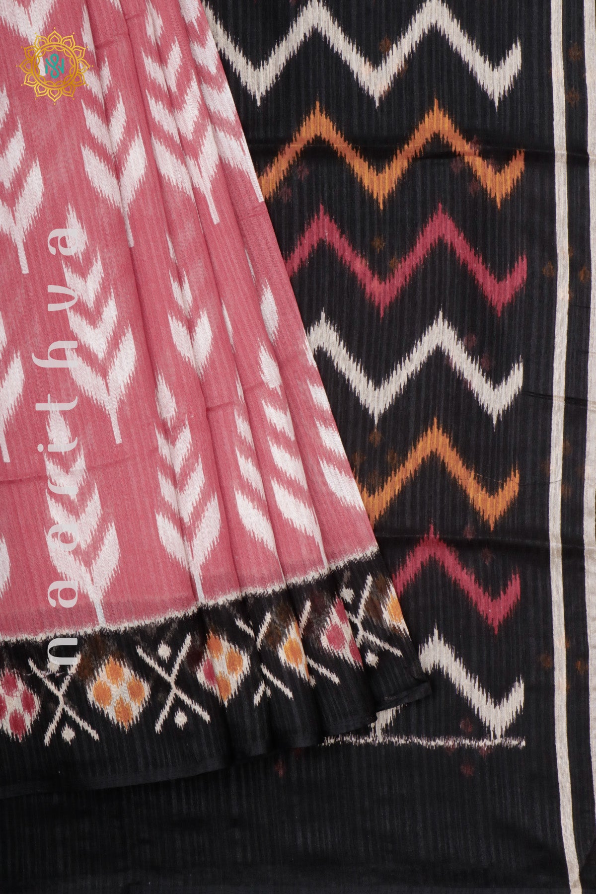 PEACHISH PINK WITH BLACK - JUTE COTTON