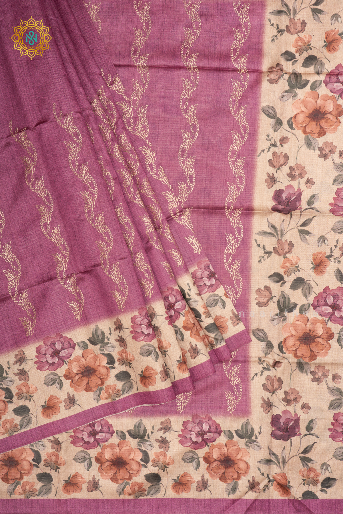ROUGE PINK WITH BEIGE - SEMI TUSSAR SILK