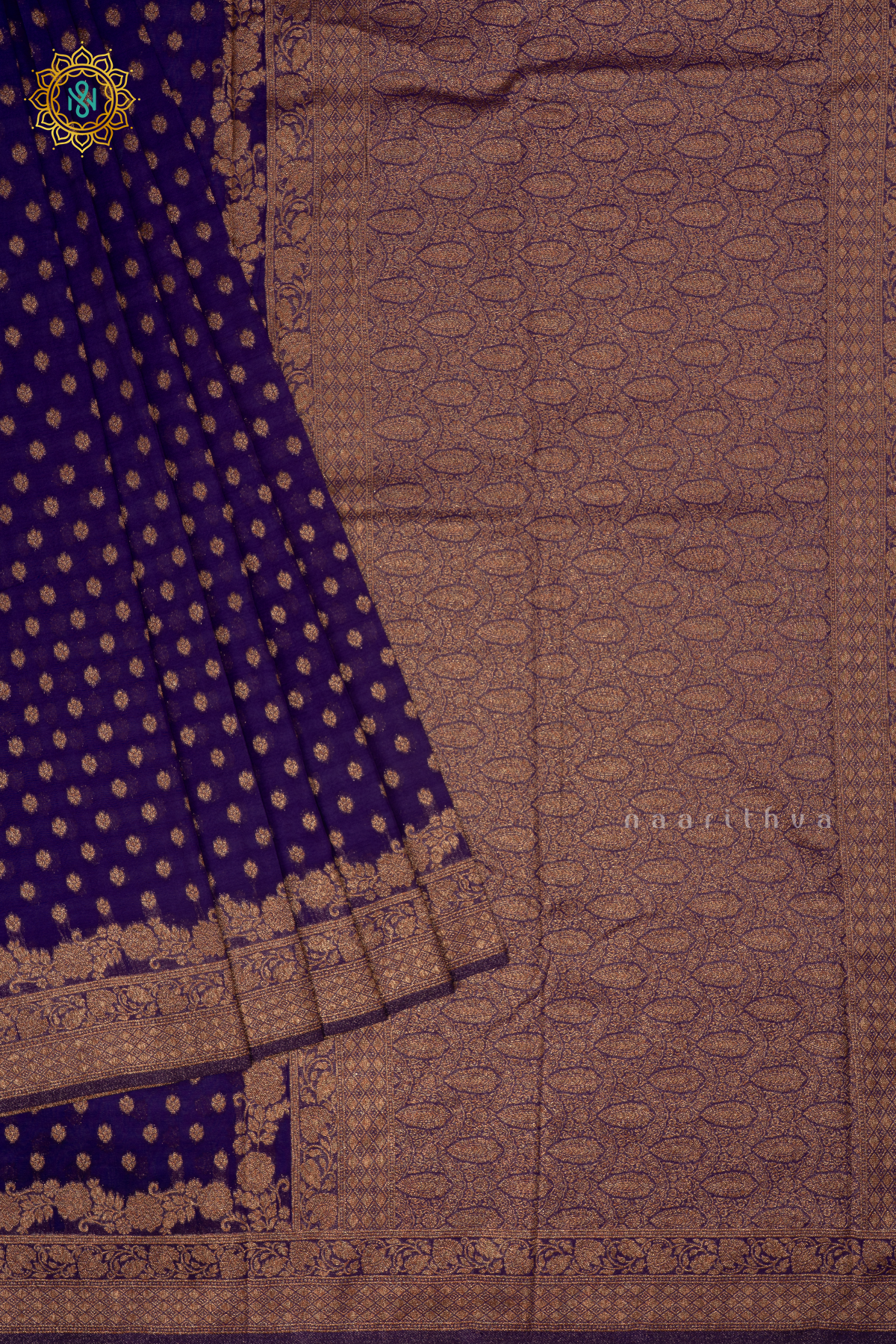 Purple - Semi georgette saree with allover zari buttas and zari border
