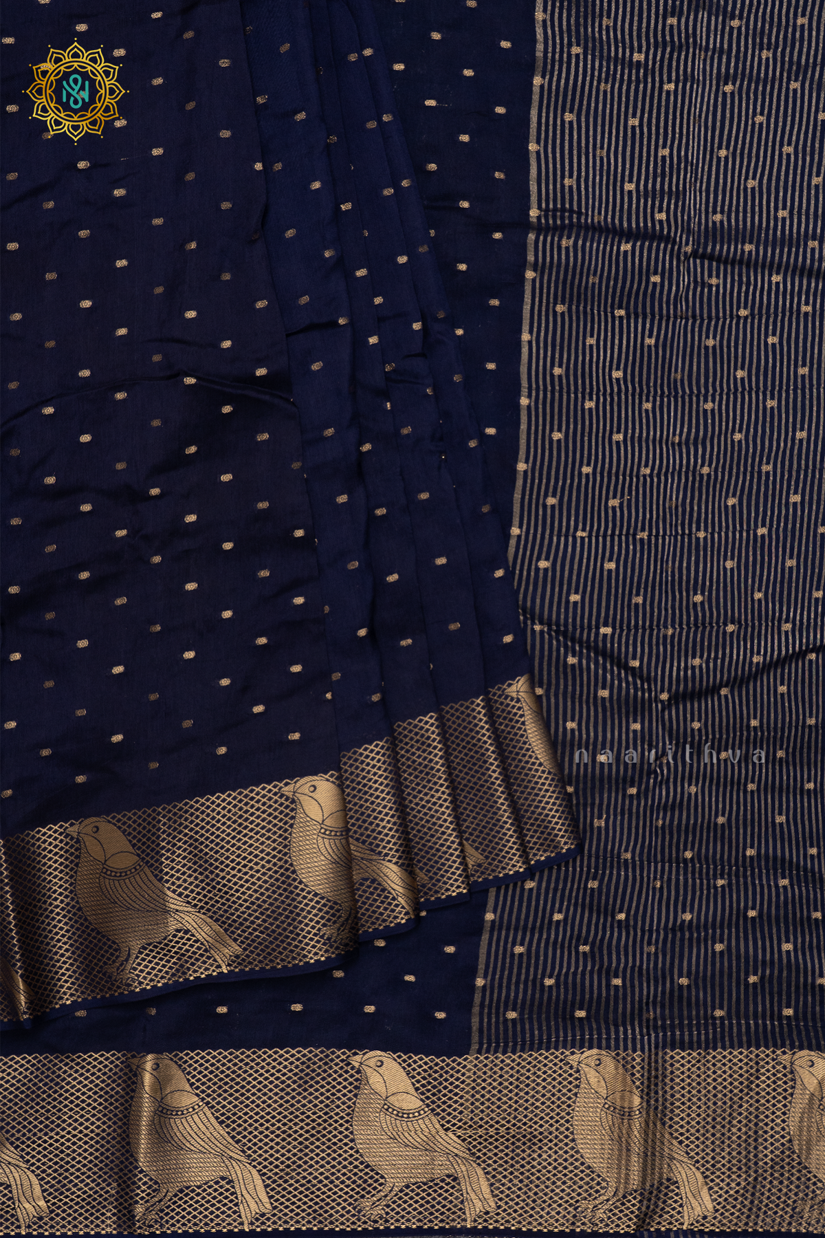 NAVY BLUE WITH AQUA GREEN - DOLA SILK